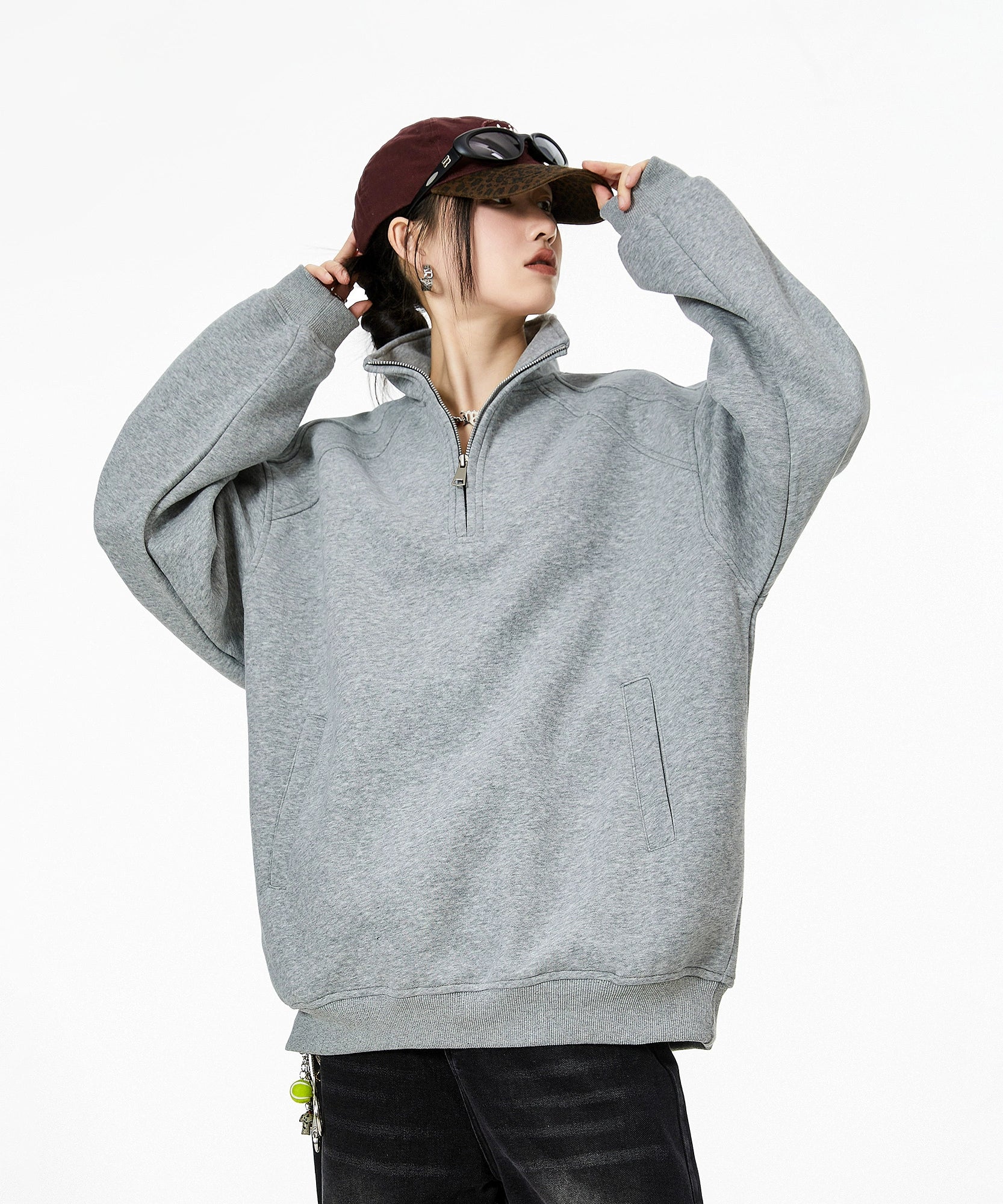 ICH MODE 美式半拉链立领卫衣女2025新款秋冬宽松慵懒风外套上衣