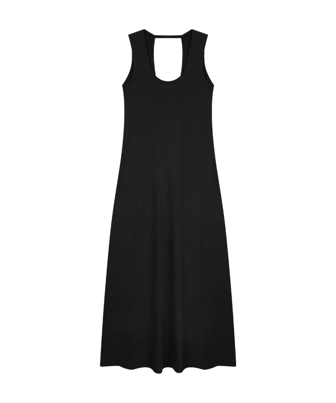 野生zero黑灰色镂空无袖连衣裙女夏季小众设计宽松显瘦背心长裙子