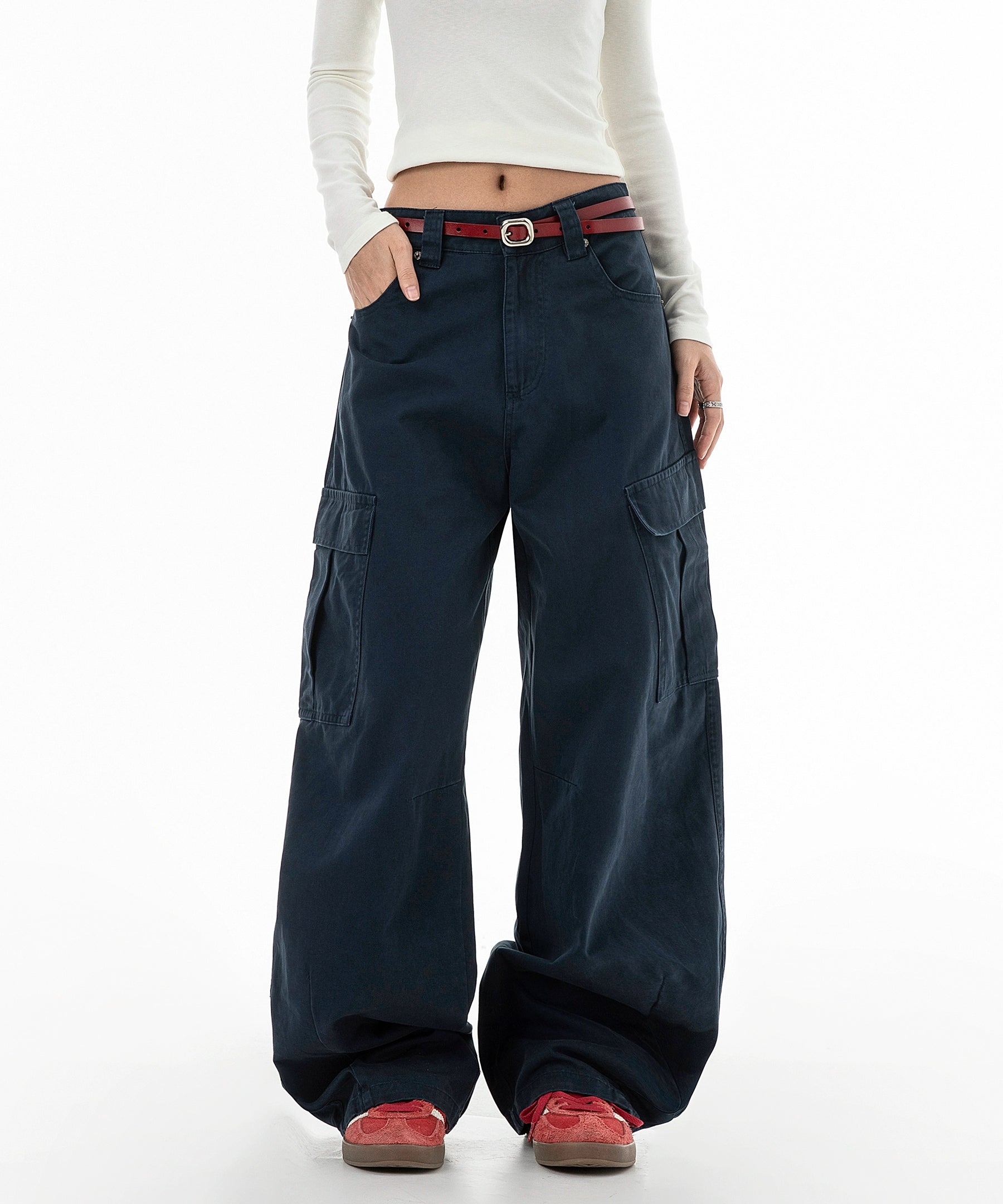 ICH MODE 美式口袋工装裤女2025新款流行宽松休闲裤直筒阔腿裤子