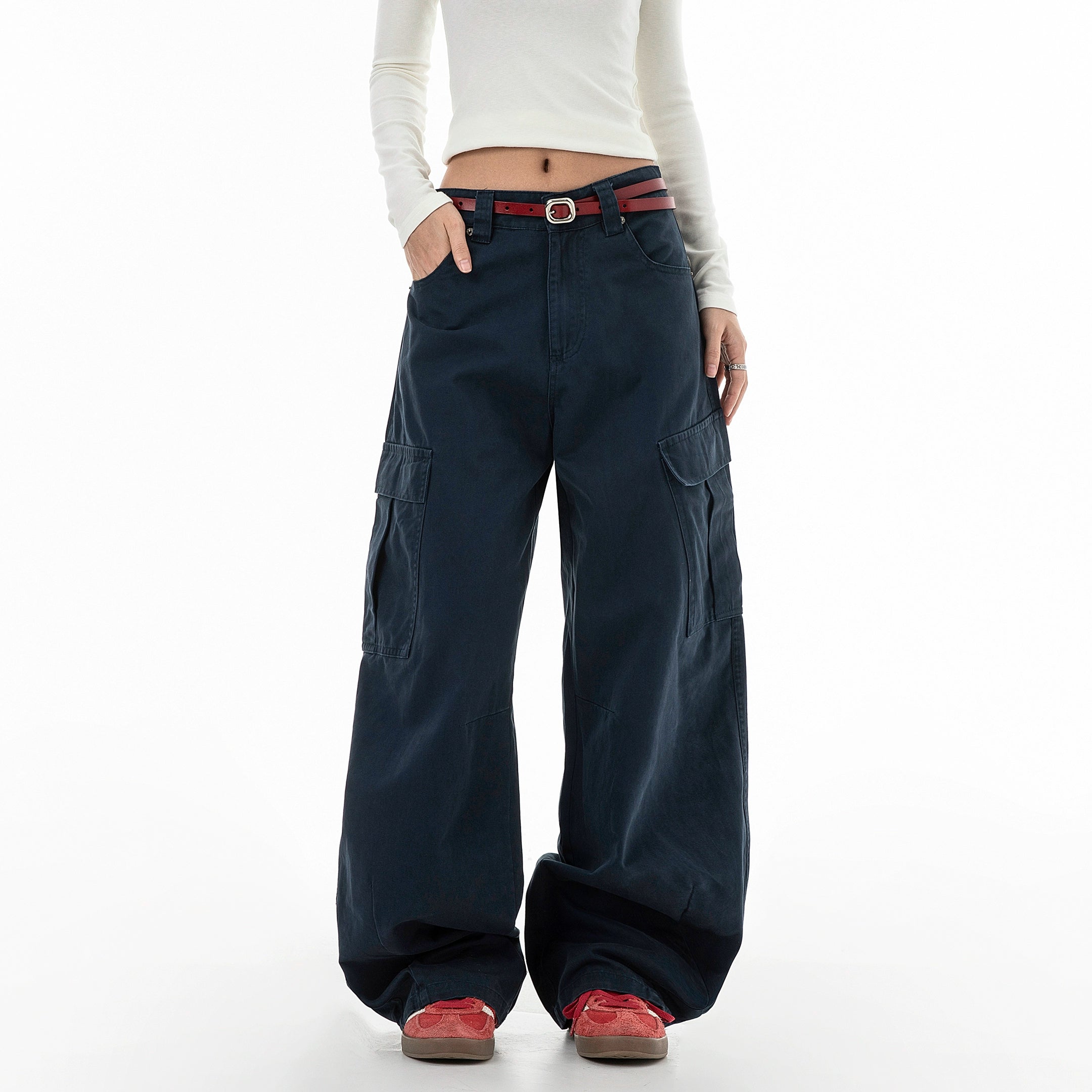 ICH MODE 美式口袋工装裤女2025新款流行宽松休闲裤直筒阔腿裤子