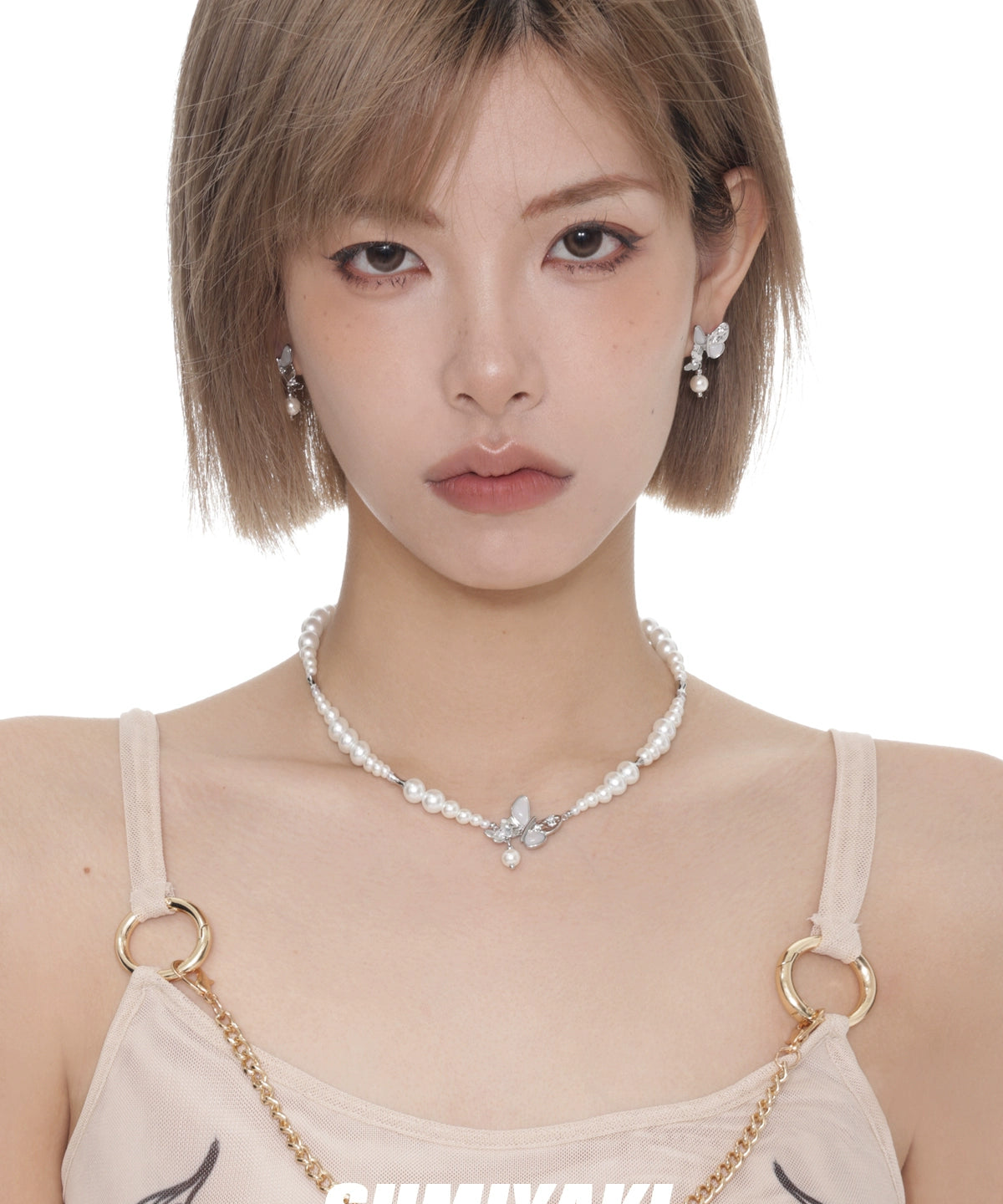 清冷感蝴蝶SUMIYAKI 双生贝母蝴蝶春夏珍珠项链女时尚精致锁骨链