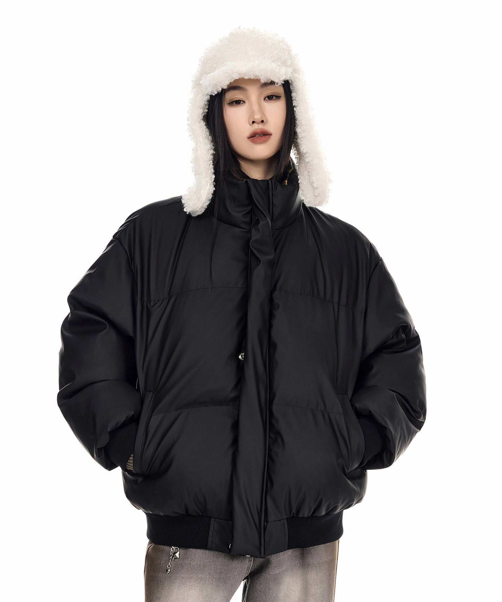 ICH MODE 美式复古格子拼接棉服女秋冬季保暖防寒面包服棉衣外套