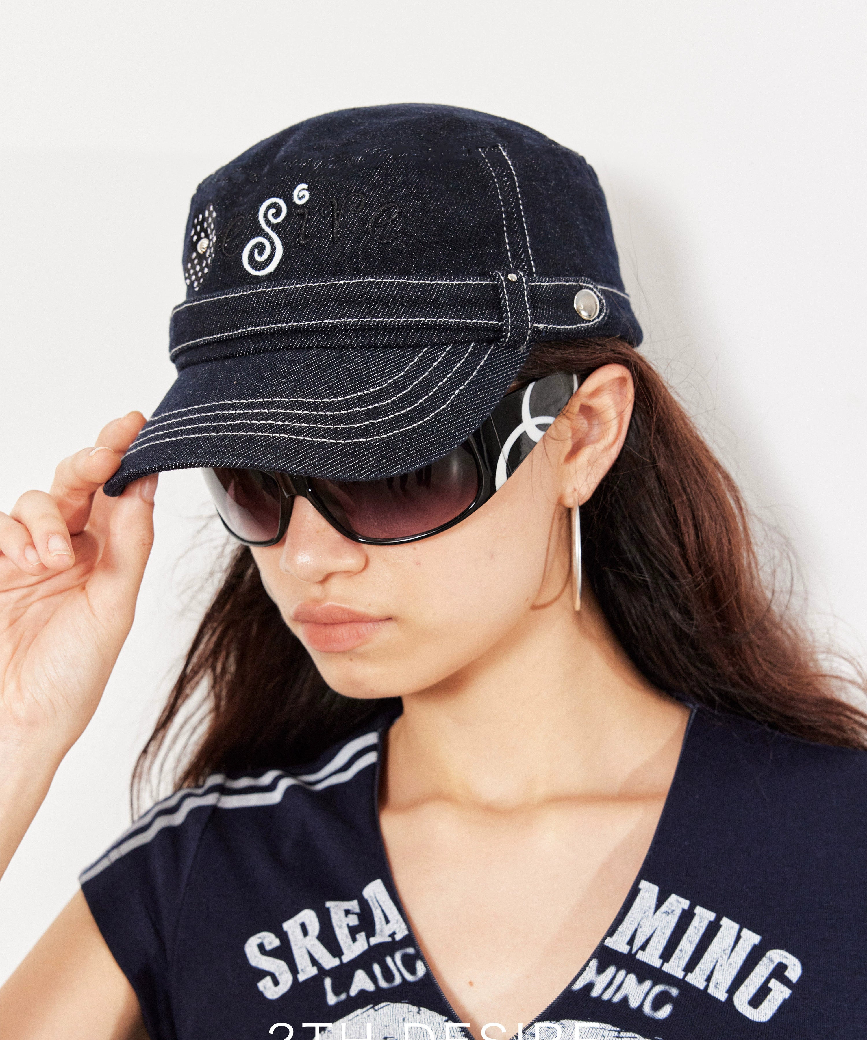 2th Desire原创原牛波点花朵字母刺绣撞色线菊花钉铆钉马术画报帽