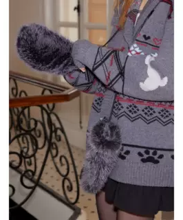 2th Desire绒棉内里加厚保暖长毛毛绒连指手套女弹力挂脖皮草手套