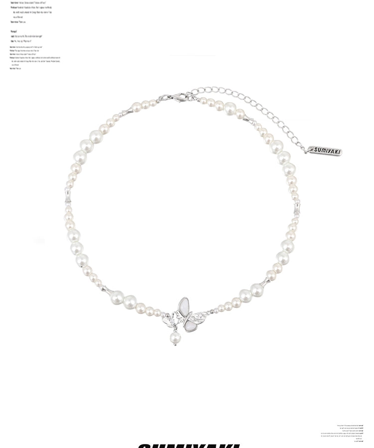 清冷感蝴蝶SUMIYAKI 双生贝母蝴蝶春夏珍珠项链女时尚精致锁骨链