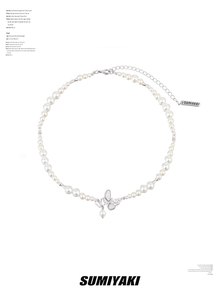 清冷感蝴蝶SUMIYAKI 双生贝母蝴蝶春夏珍珠项链女时尚精致锁骨链