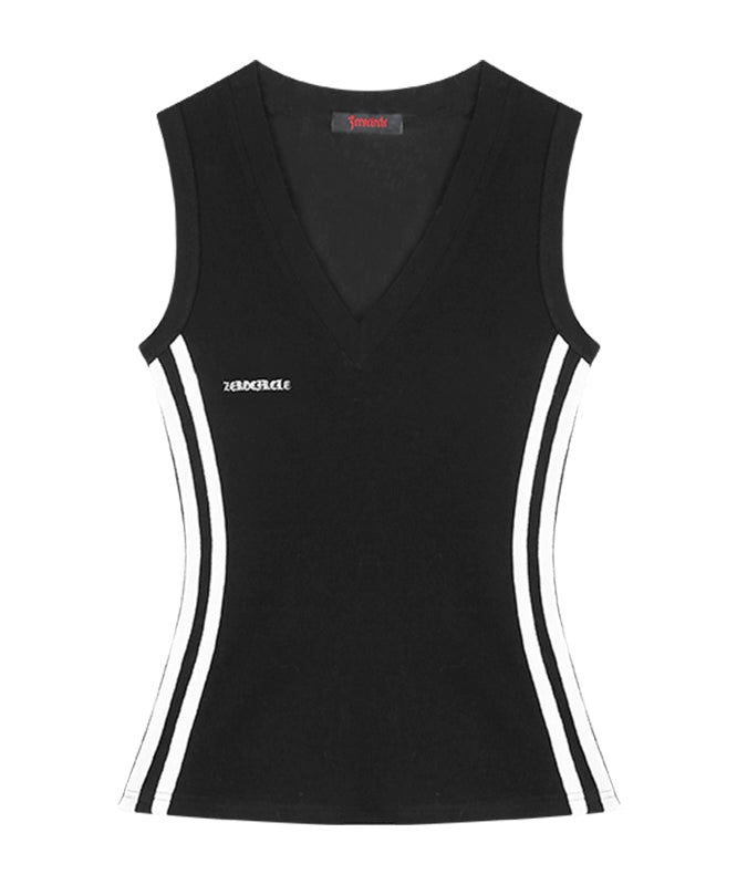 野生zero 运动辣妹套装女夏季季V领无袖修身显瘦背心喇叭休闲裤子