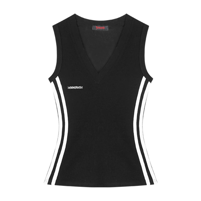 野生zero 运动辣妹套装女夏季季V领无袖修身显瘦背心喇叭休闲裤子