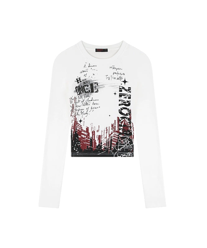 野生zerocircle白色插肩长袖t恤女春秋季y2k辣妹修身小众短款上衣