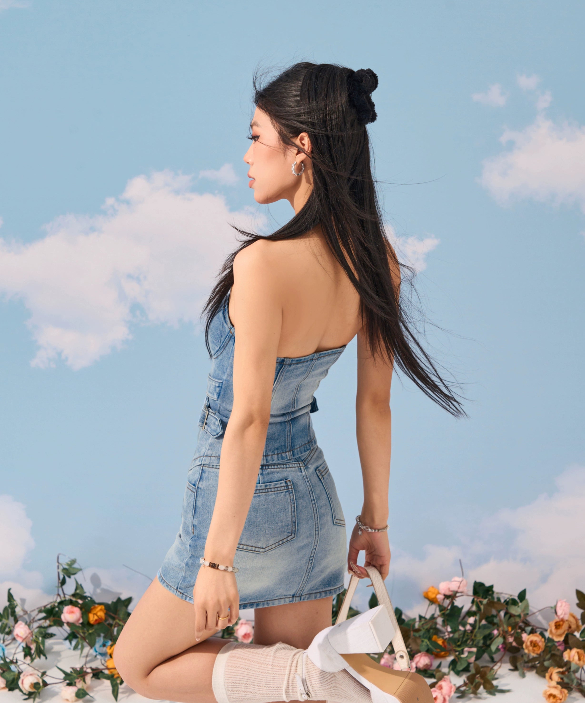 野生zerocircle 牛仔抹胸套装女夏abg辣妹高腰显瘦包臀半身短裙子