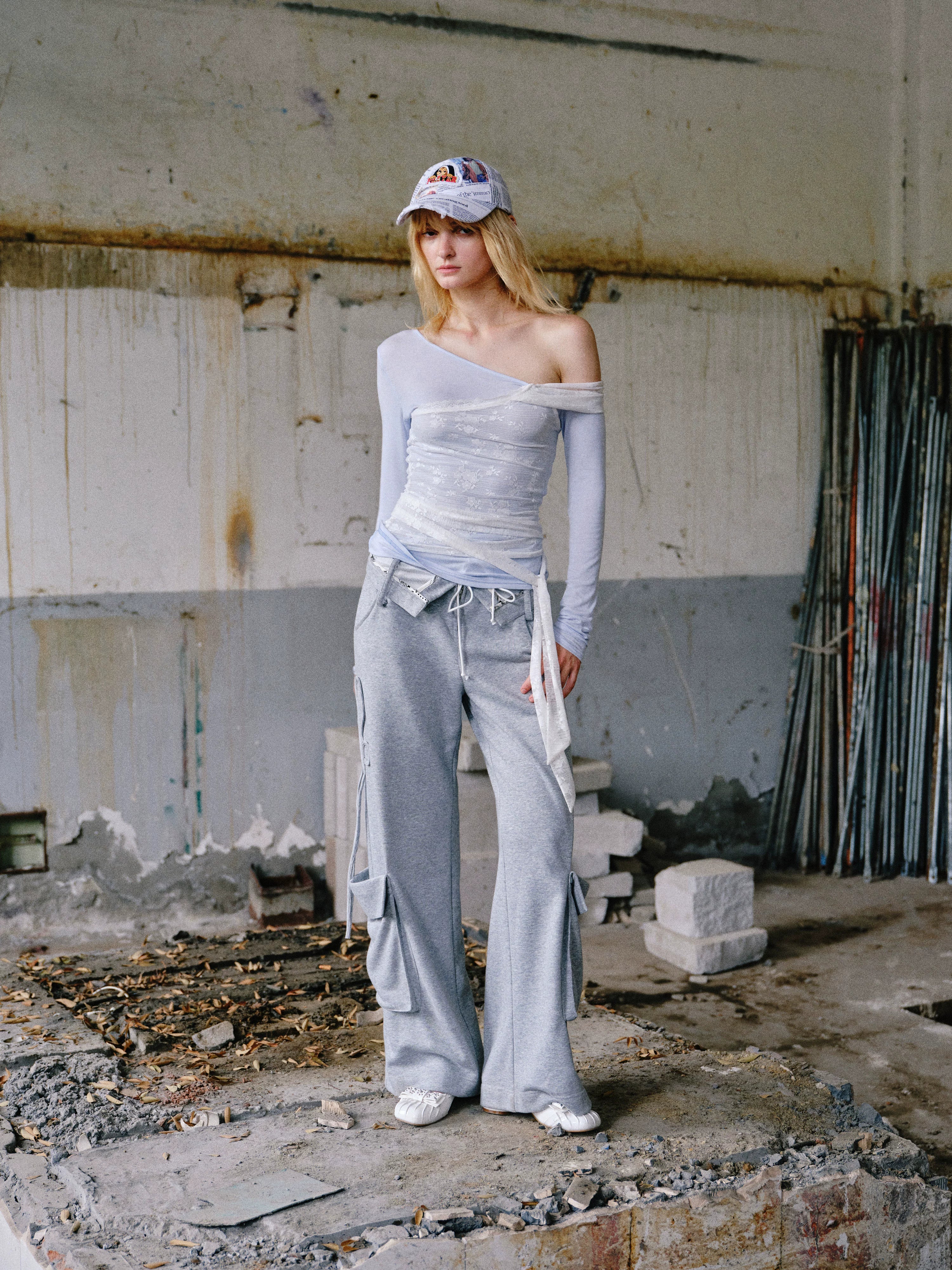 2th Desire原创做旧水洗立体口袋翻折腰头绑带设计感直筒工装长裤