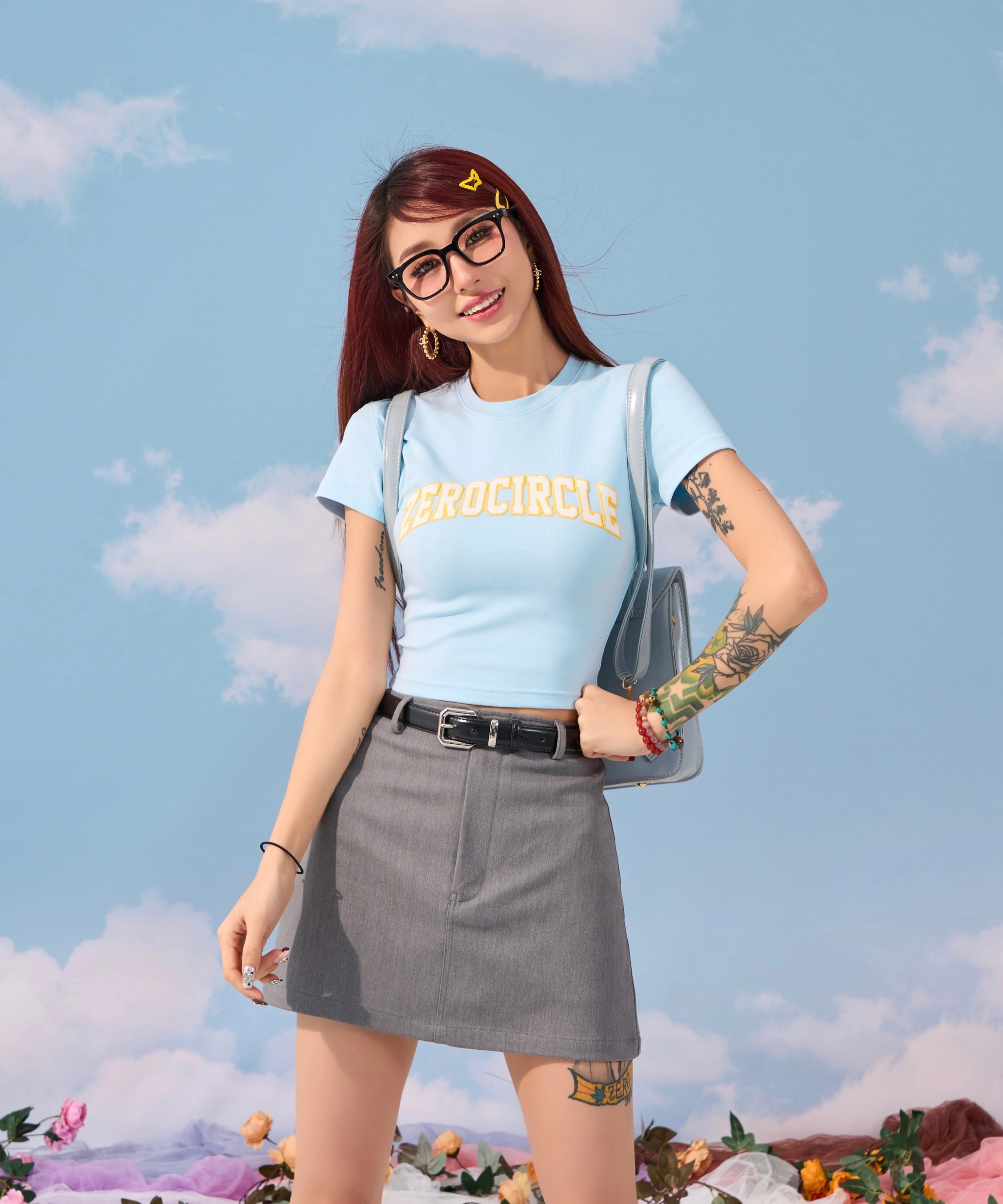 野生zerocircle军绿棕色短袖t恤女夏abg辣妹修身显瘦正肩短款上衣