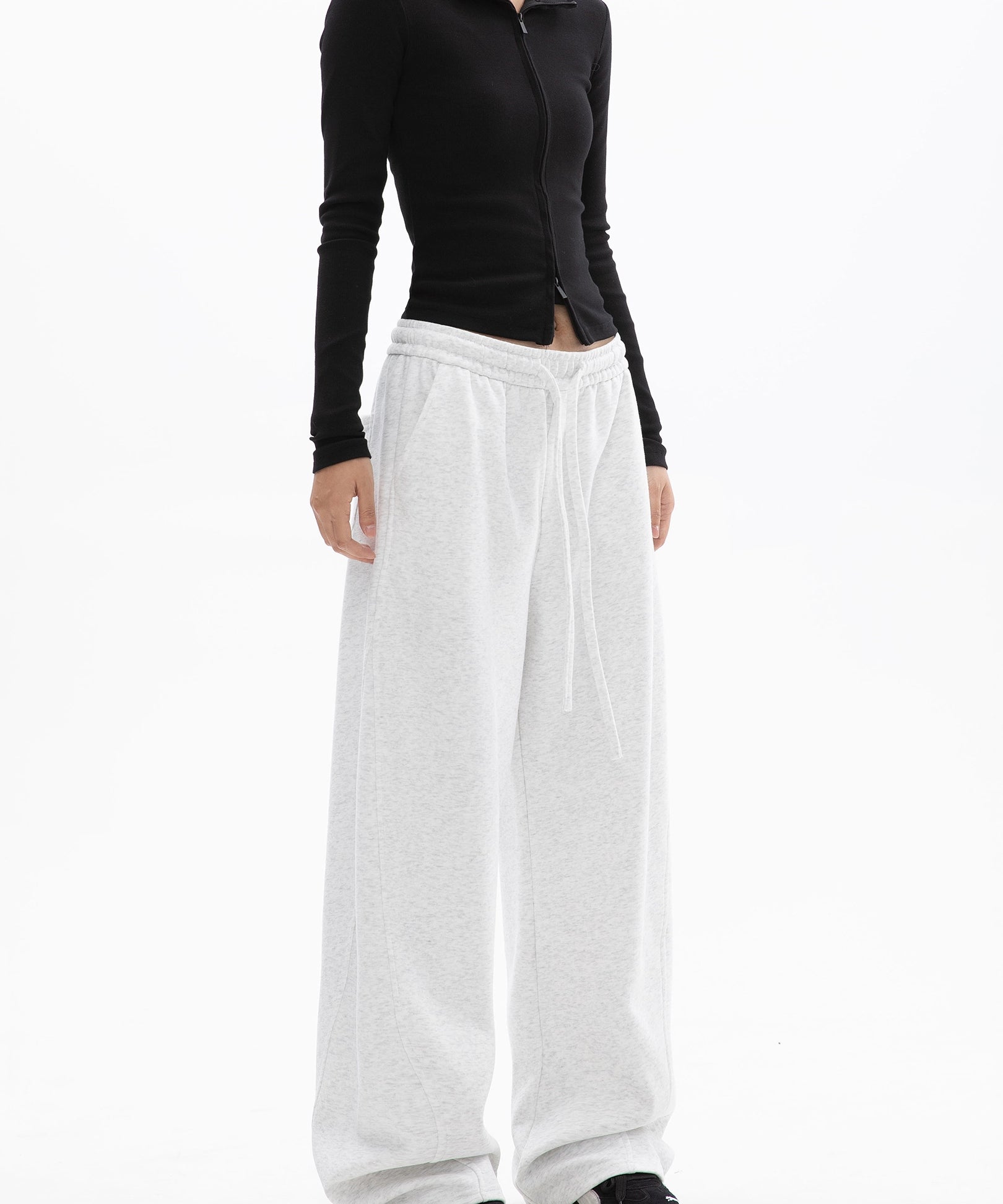 ICH MODE 美式加绒休闲裤女秋冬新款运动卫裤宽松直筒百搭阔腿裤