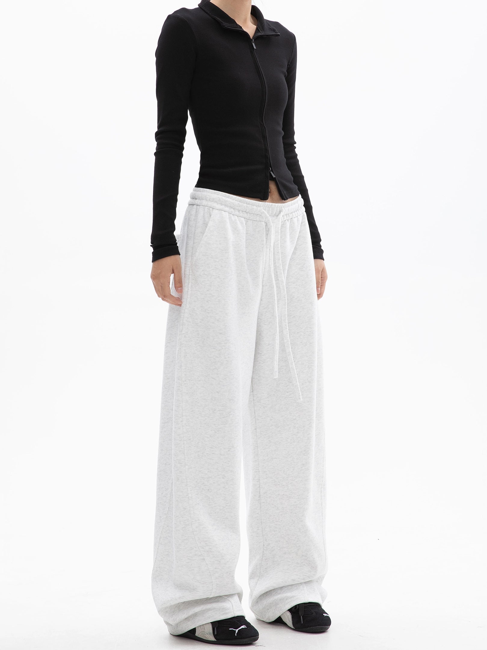 ICH MODE 美式加绒休闲裤女秋冬新款运动卫裤宽松直筒百搭阔腿裤