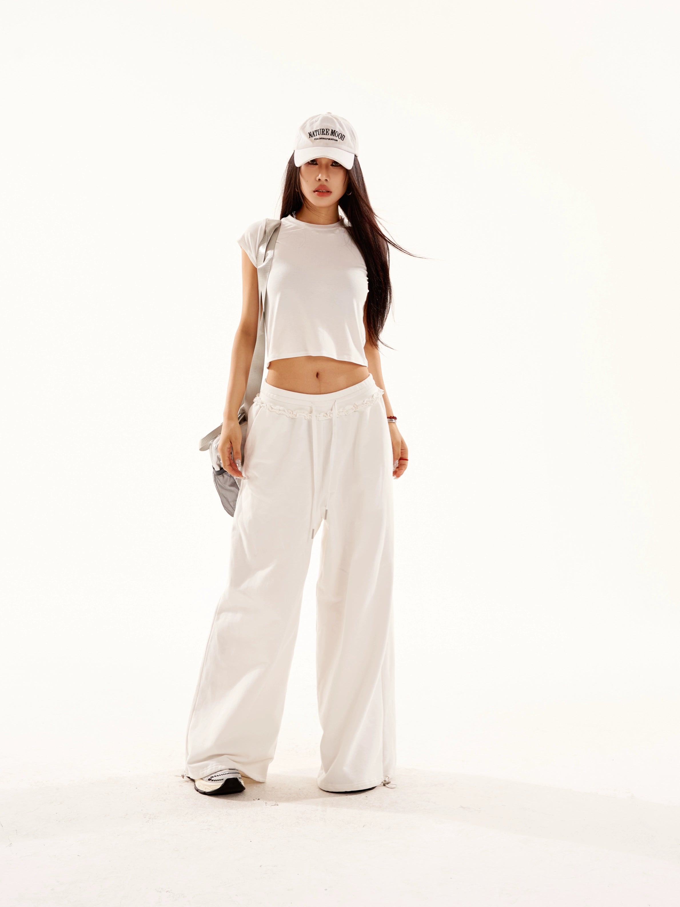 野生zero白黑灰色休闲裤女秋冬显瘦宽松慵懒风松弛感阔腿直筒裤子