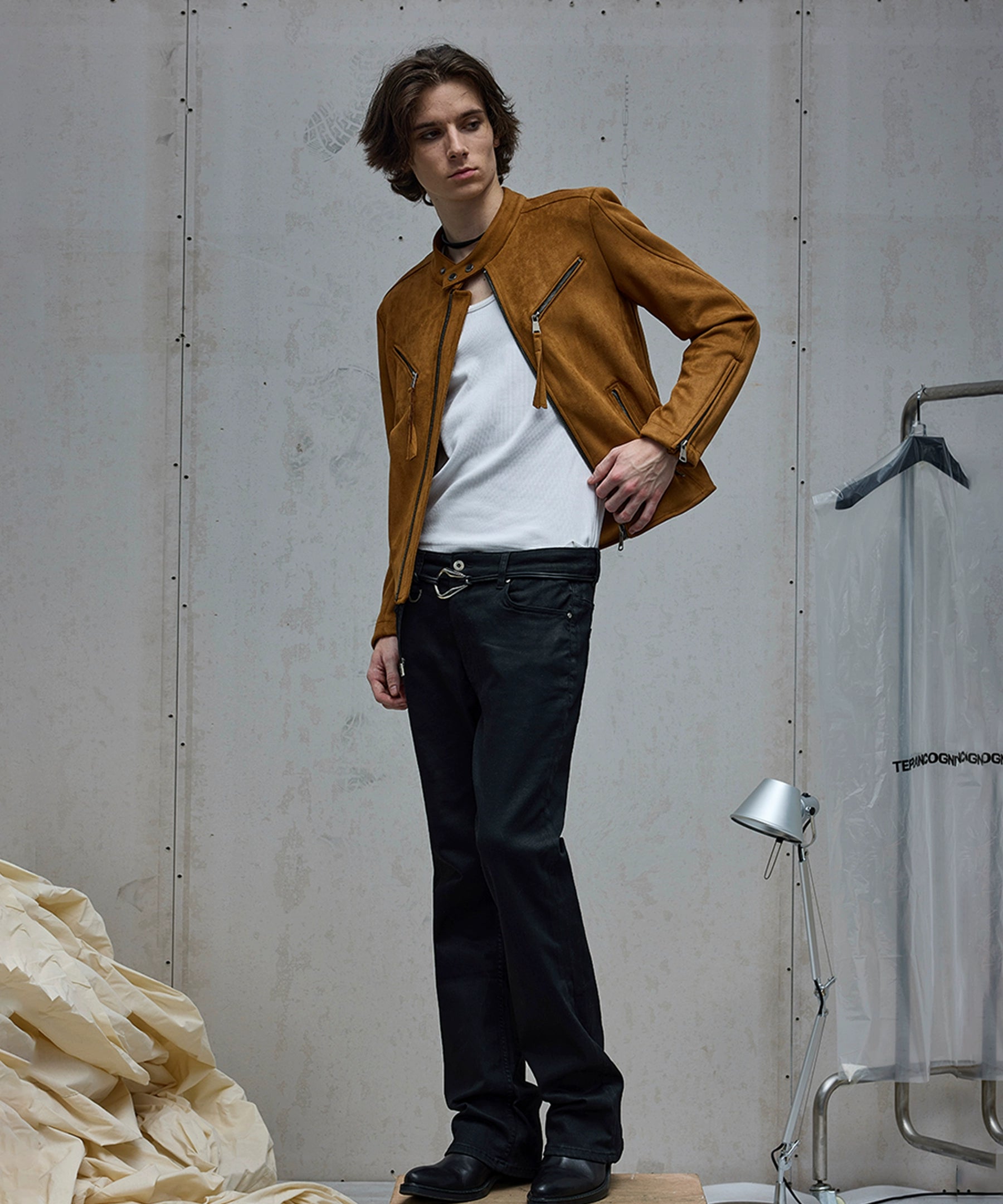 棉羊绒麂皮手感立领夹克修饰肩型合身外套Nico同款TERRAINCOGNITA