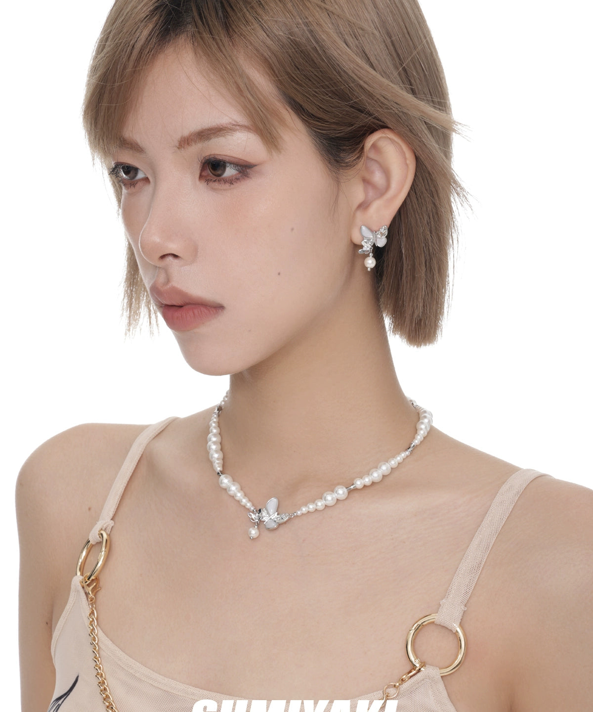 清冷感蝴蝶SUMIYAKI 双生贝母蝴蝶春夏珍珠项链女时尚精致锁骨链