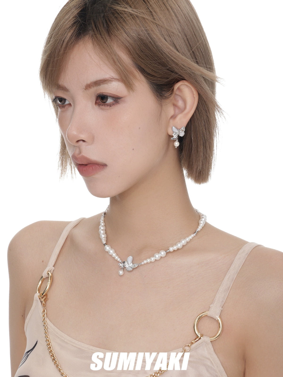 清冷感蝴蝶SUMIYAKI 双生贝母蝴蝶春夏珍珠项链女时尚精致锁骨链