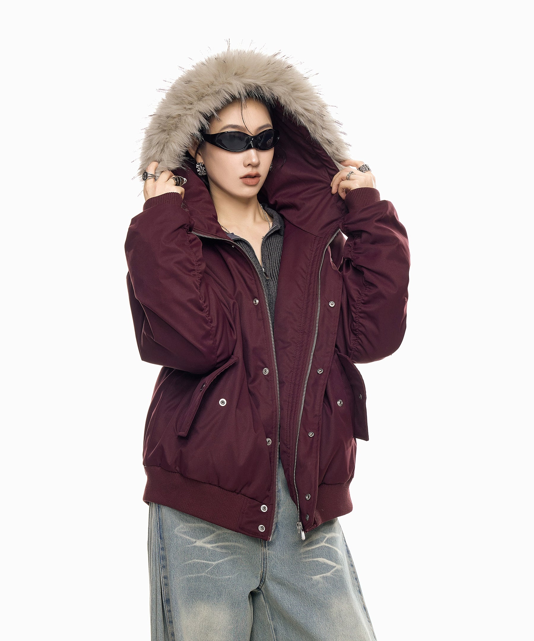 ICH MODE 美式复古毛领加厚棉服女秋冬季宽松保暖派克服棉衣外套