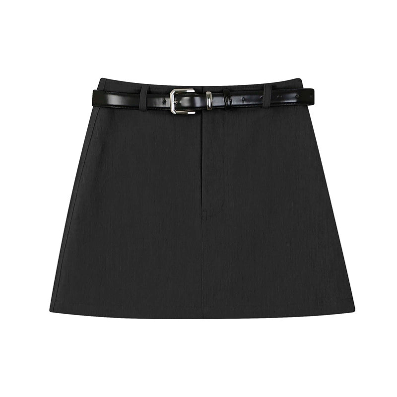 野生zerocircle 灰黑色半身裙女春夏设计感高腰a字显瘦辣妹短裙子