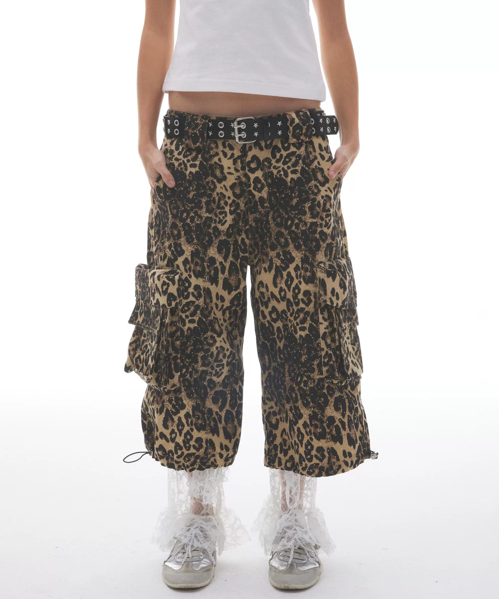 “钻石丛林”| eeee满钻豹纹重工小众夏季阔腿短裤七分裤baggy裤