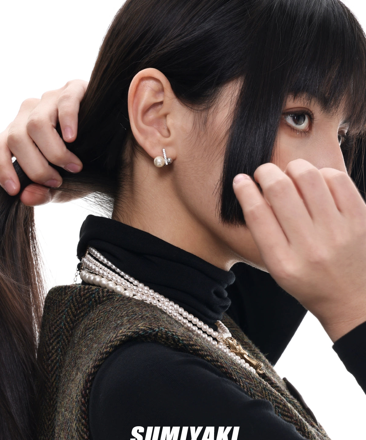 简约就是高级！SUMIYAKI原创双层方块珍珠耳钉精致简约百搭耳环