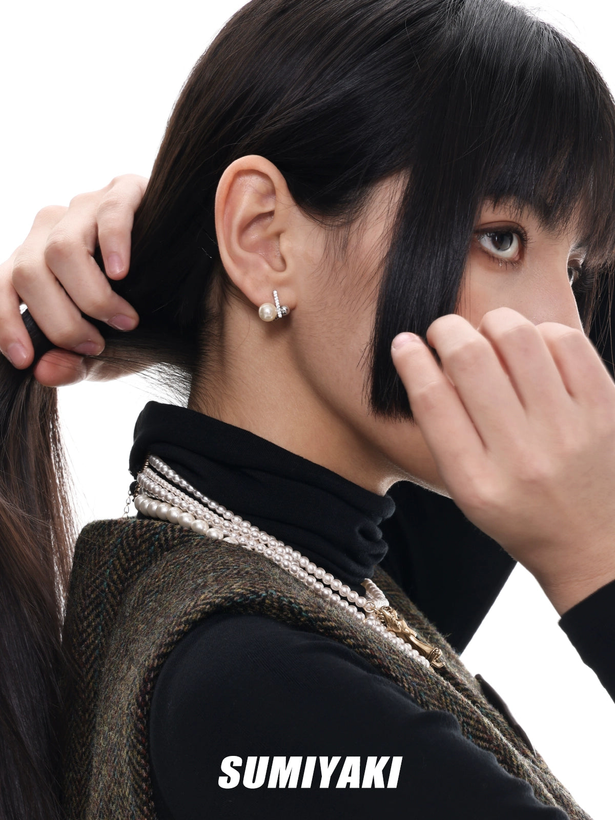 简约就是高级！SUMIYAKI原创双层方块珍珠耳钉精致简约百搭耳环
