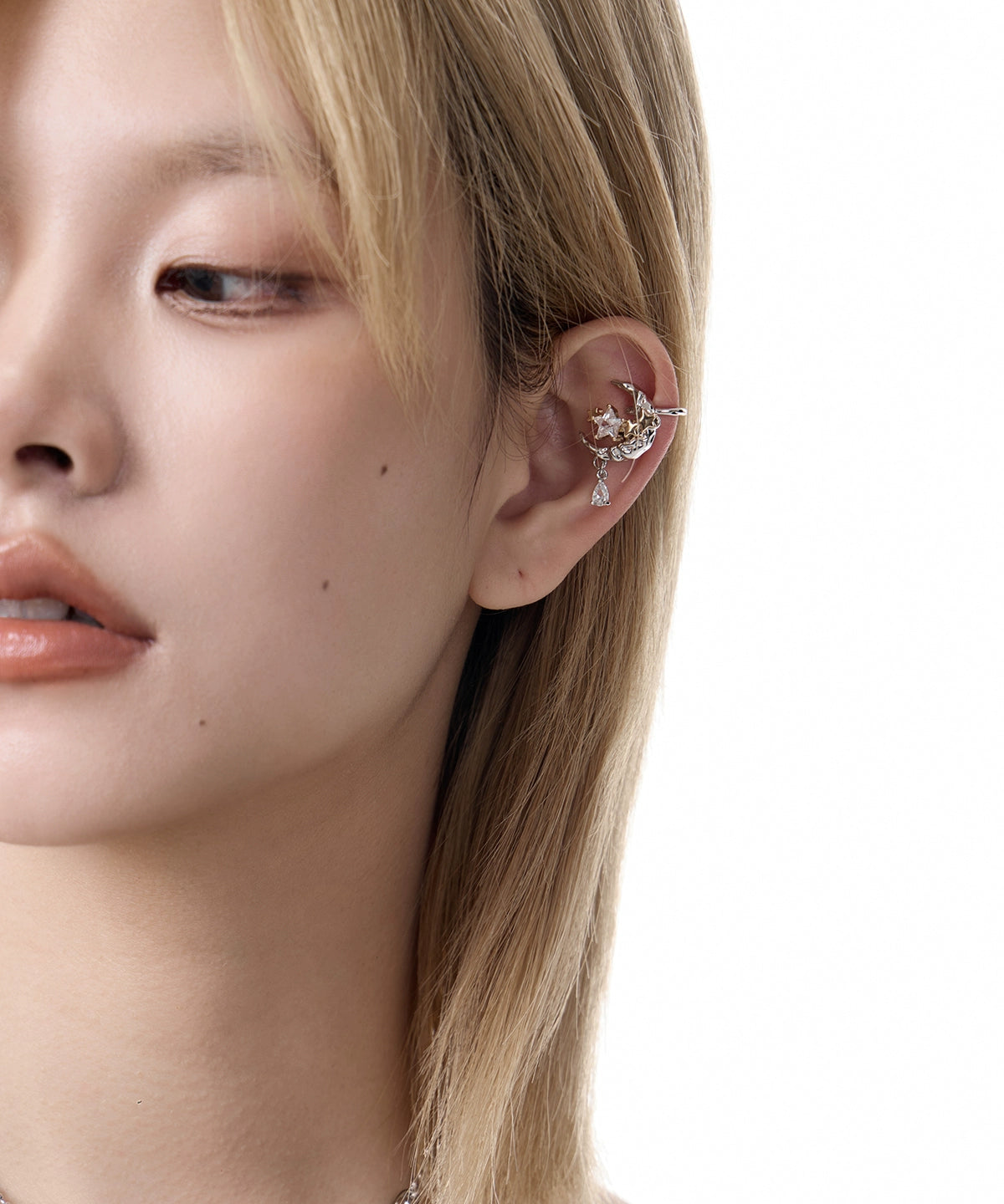 无耳洞耳夹！SUMIYAKI 原创月亮不对称耳夹女星月耳饰女小众耳环