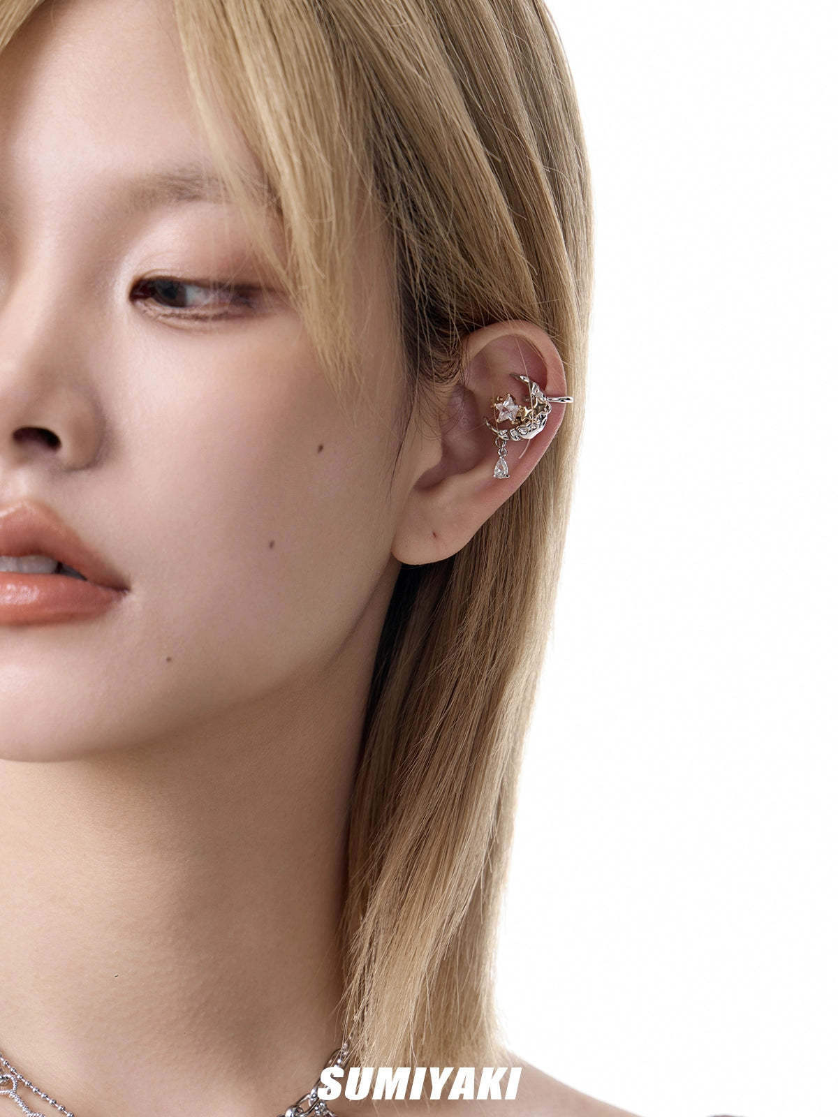 无耳洞耳夹！SUMIYAKI 原创月亮不对称耳夹女星月耳饰女小众耳环