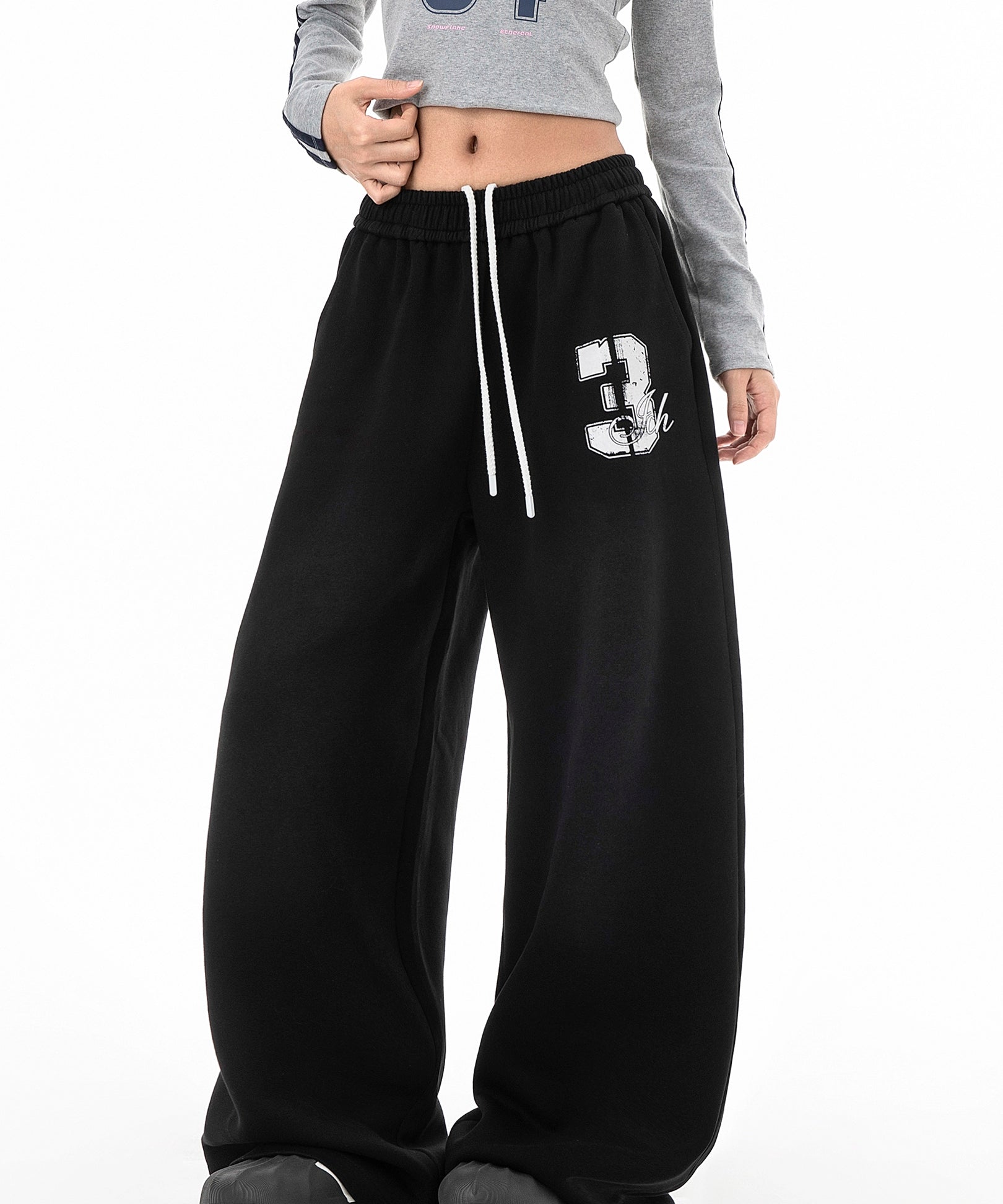 ICH MODE 美式复古水洗休闲裤女秋冬直筒裤宽松阔腿裤运动裤卫裤