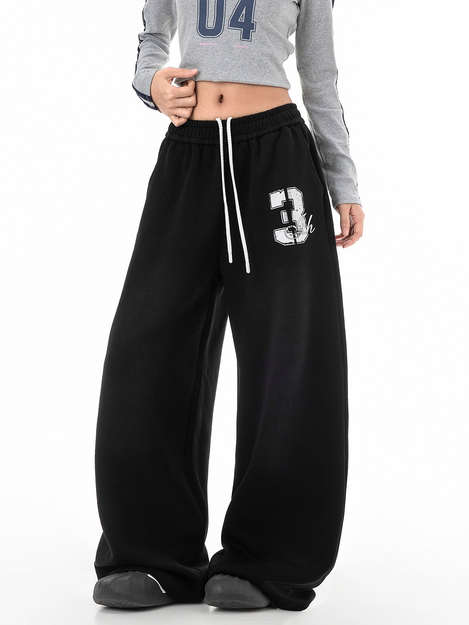 ICH MODE 美式复古水洗休闲裤女秋冬直筒裤宽松阔腿裤运动裤卫裤