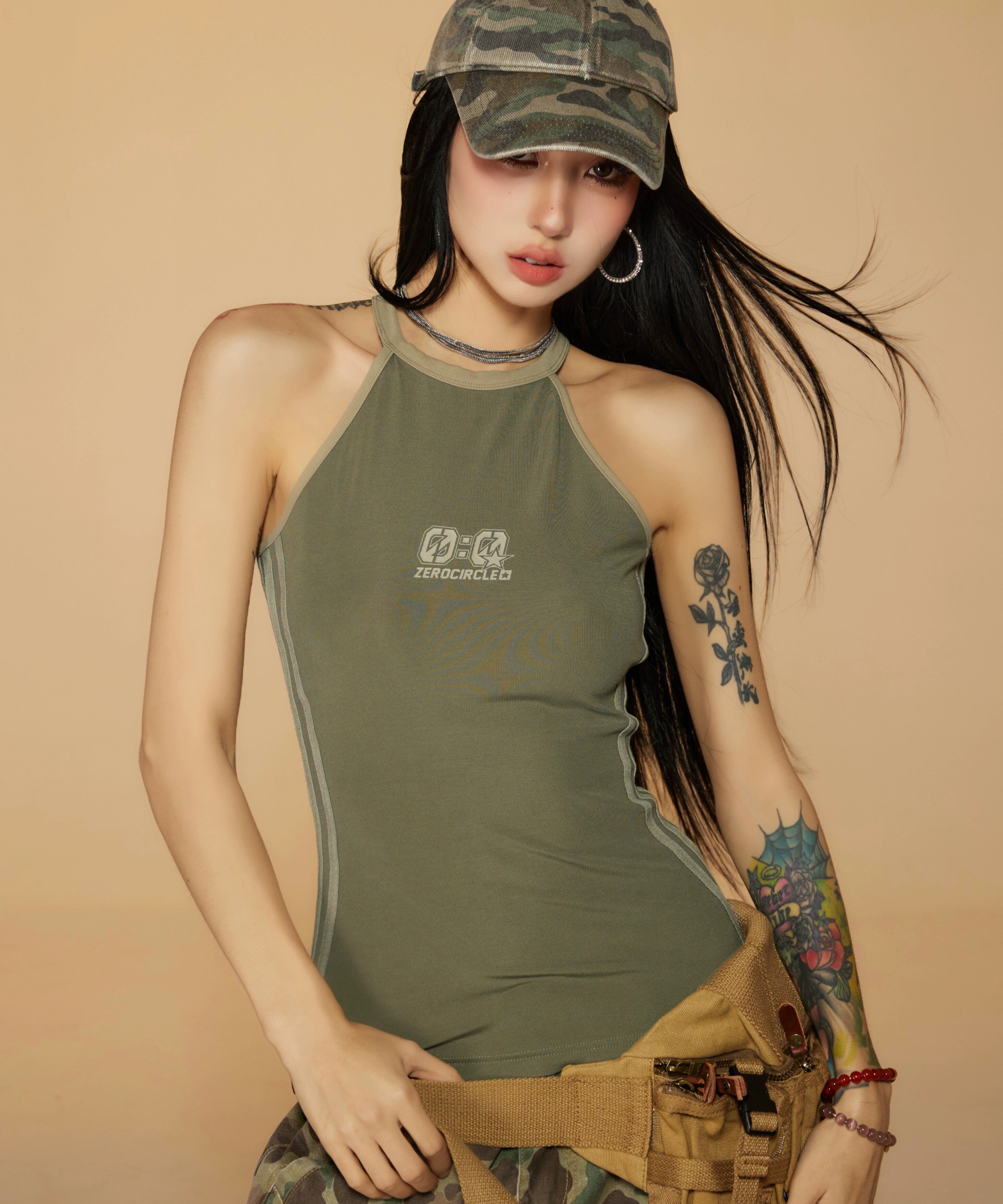 野生zero黑红绿色无袖背心女夏外穿内搭辣妹小众印花显瘦紧身上衣