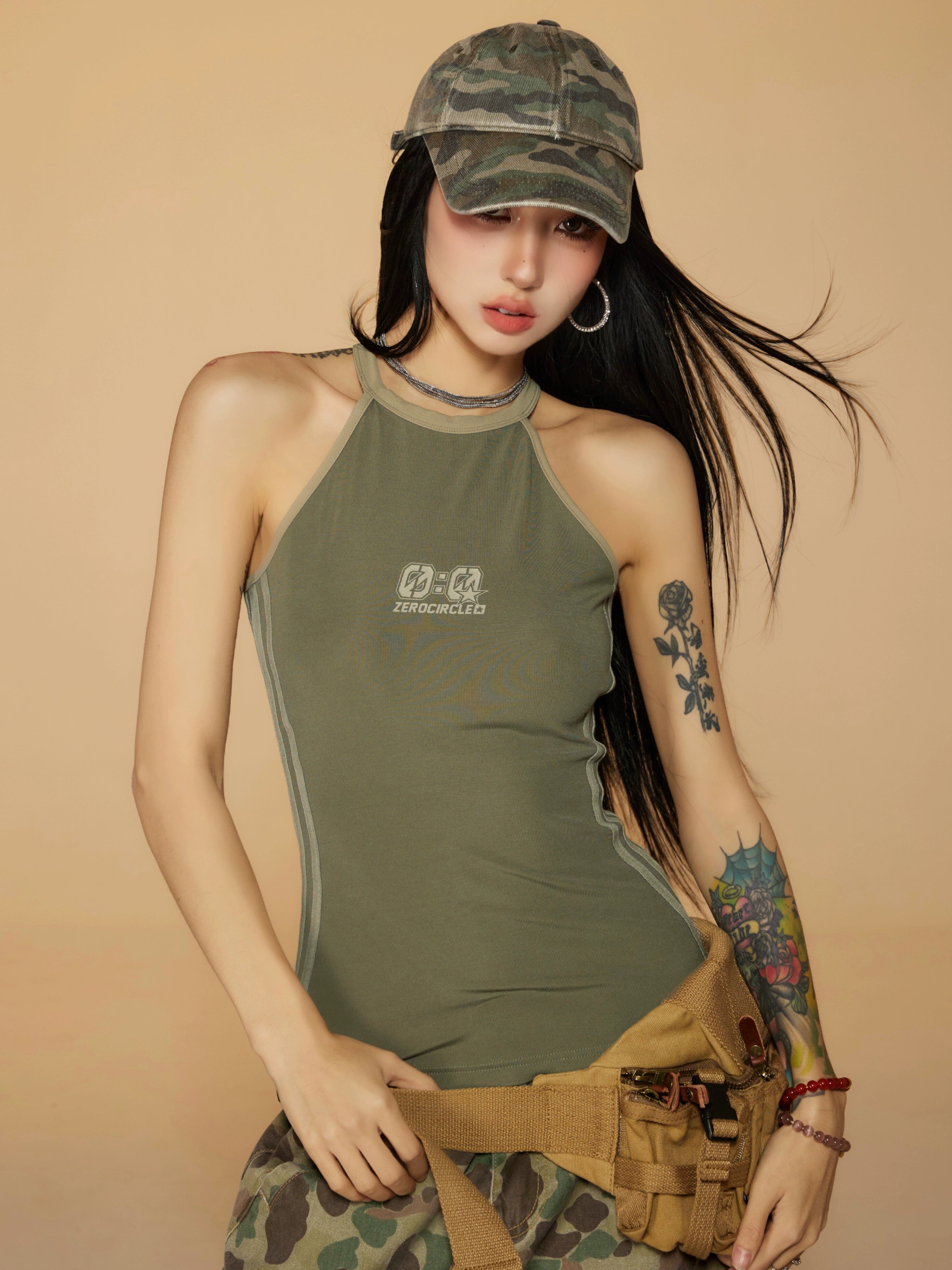 野生zero黑红绿色无袖背心女夏外穿内搭辣妹小众印花显瘦紧身上衣