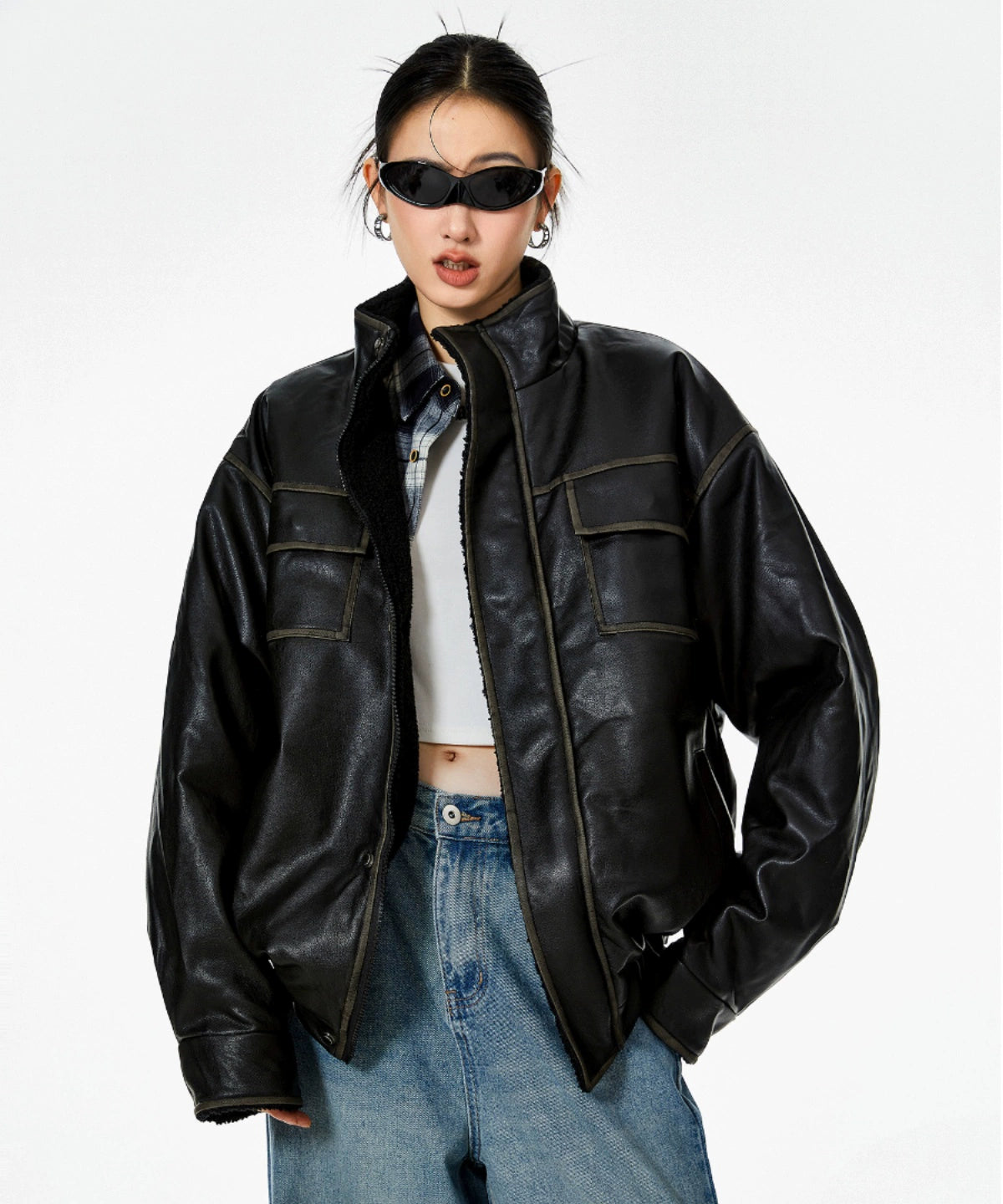 ICH MODE 美式复古皮衣棉服女冬季夹棉棉衣加绒加厚外套高级感