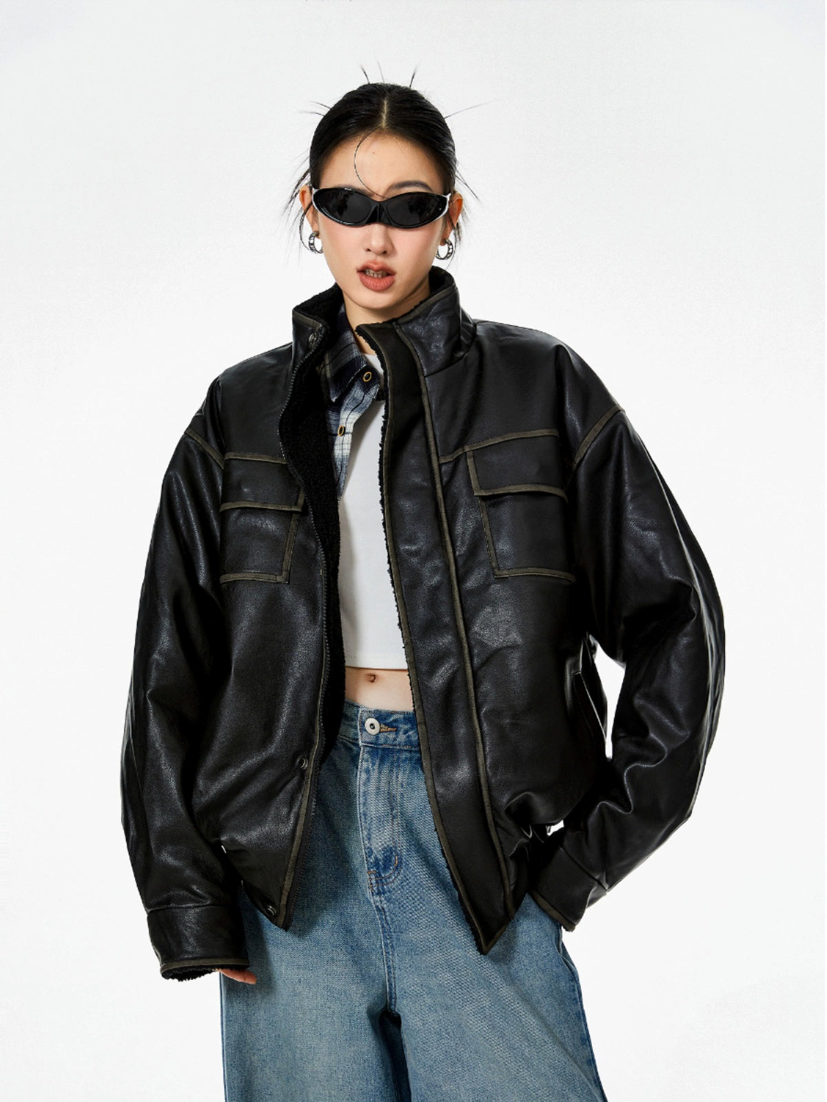 ICH MODE 美式复古皮衣棉服女冬季夹棉棉衣加绒加厚外套高级感