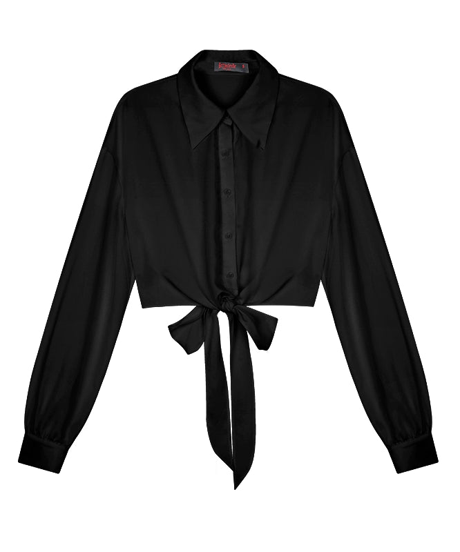 野生zerocircle 辣妹套装女春黑白色宽松长袖绑带衬衫a字半身裙子