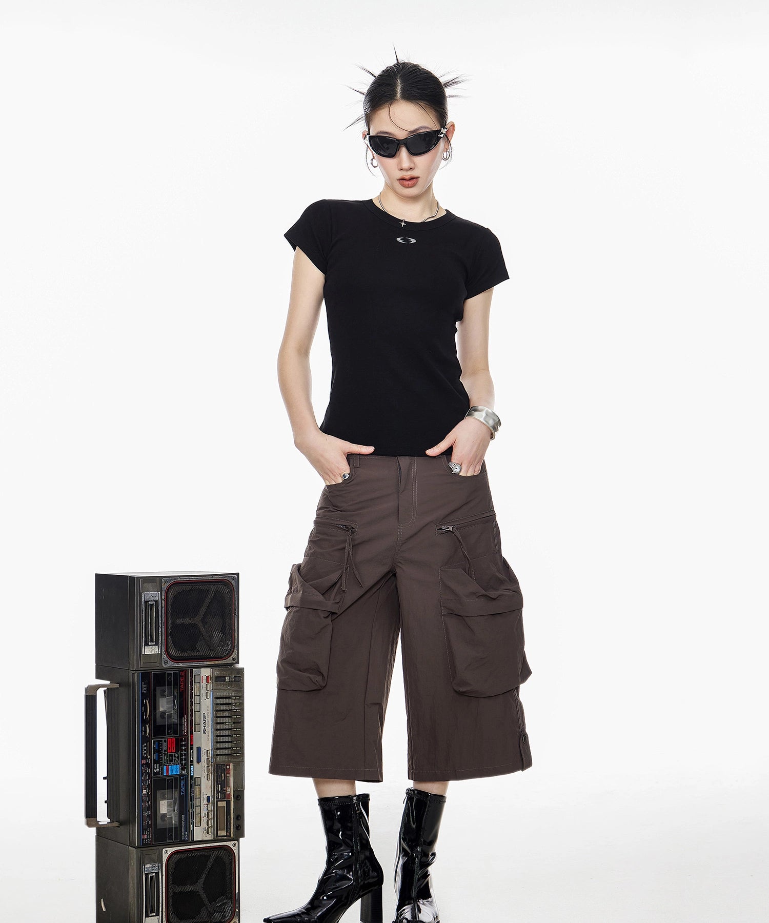 ICH MODE 美式修身短袖T恤女夏季新款流行辣妹短款正肩半袖上衣t