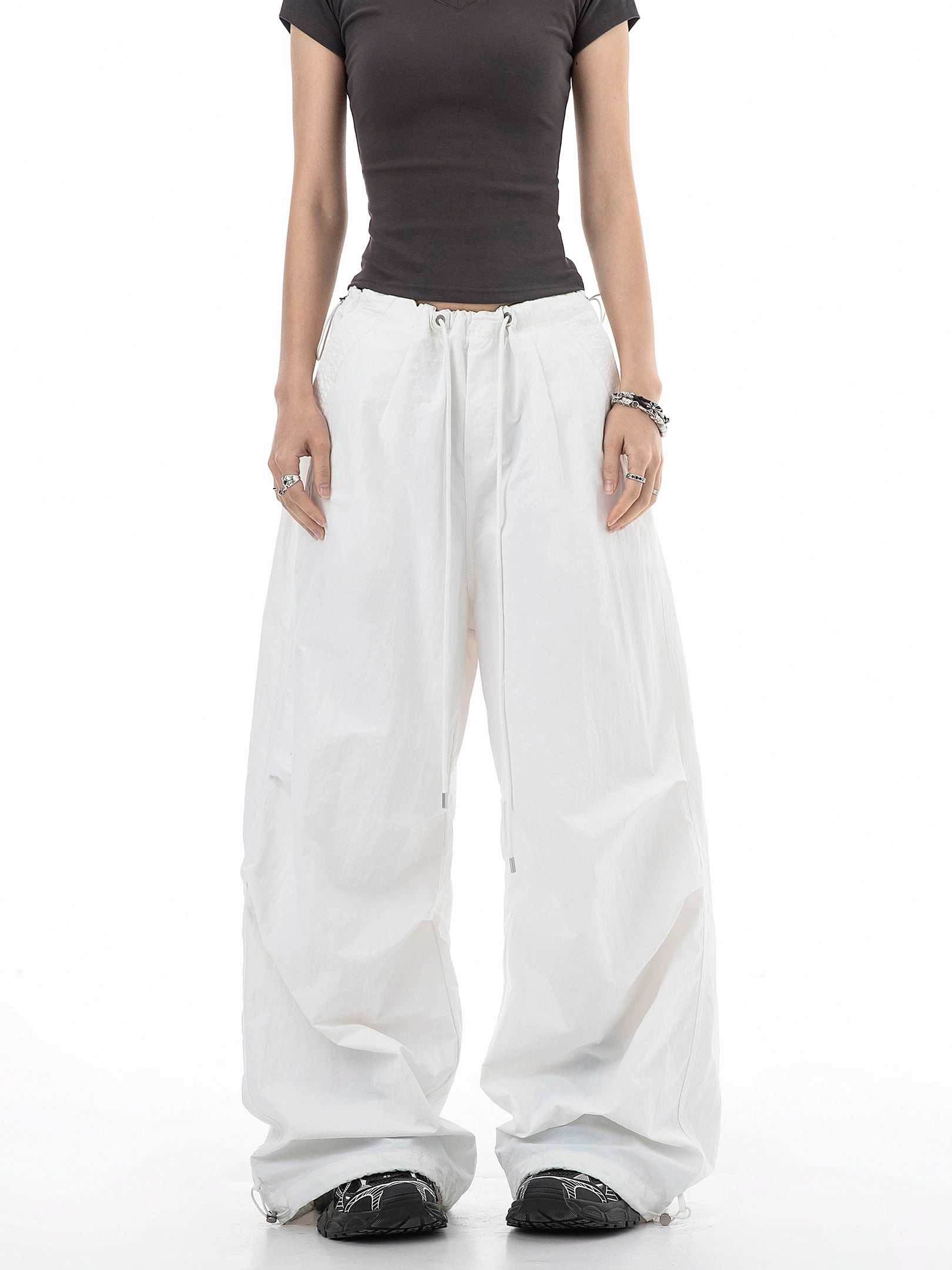 ICH MODE 美式伞兵工装裤女夏季抽绳运动裤直筒宽松阔腿裤休闲裤