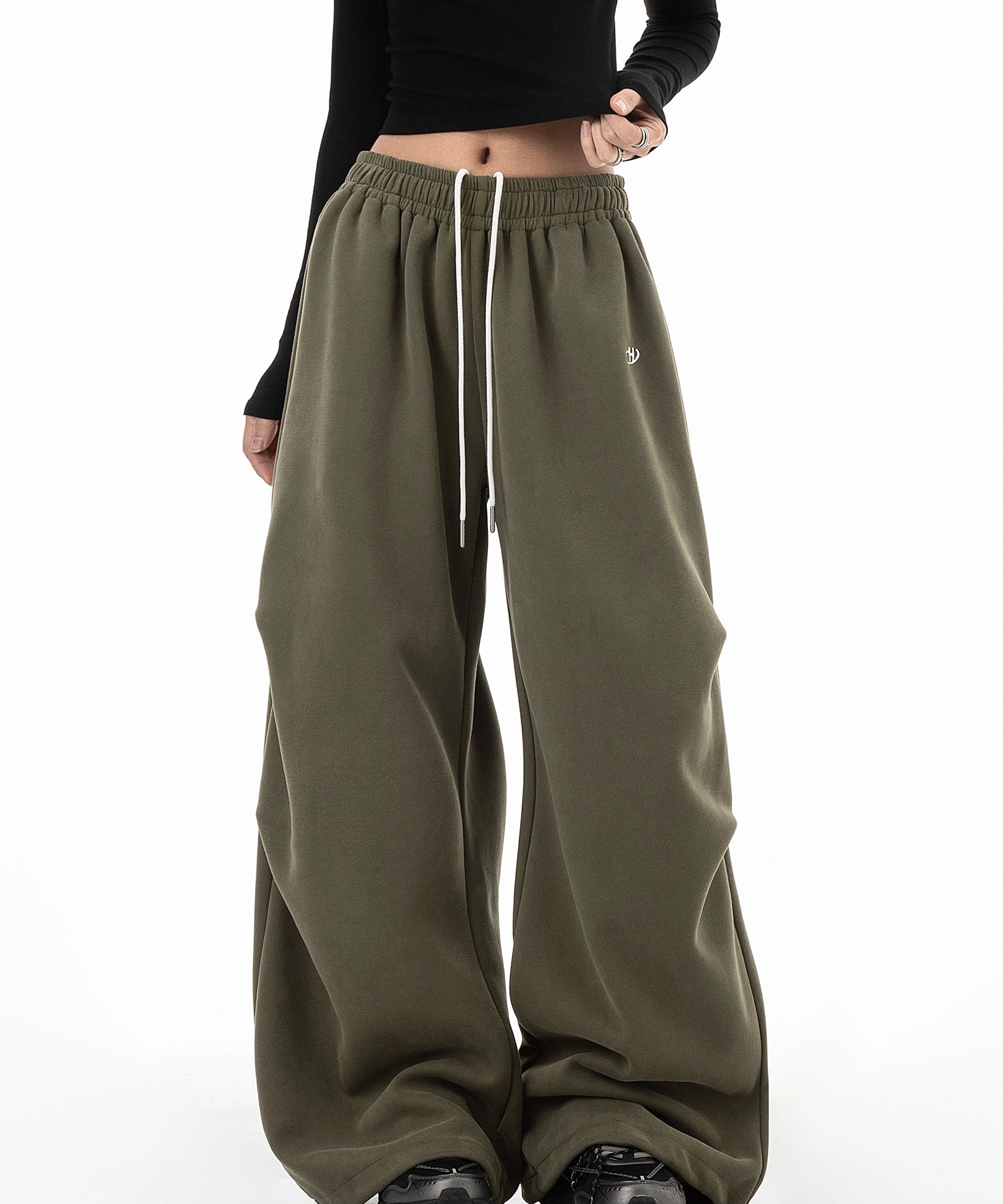 ICH MODE 美式复古伞兵休闲裤女宽松抽绳运动裤工装裤直筒阔腿裤