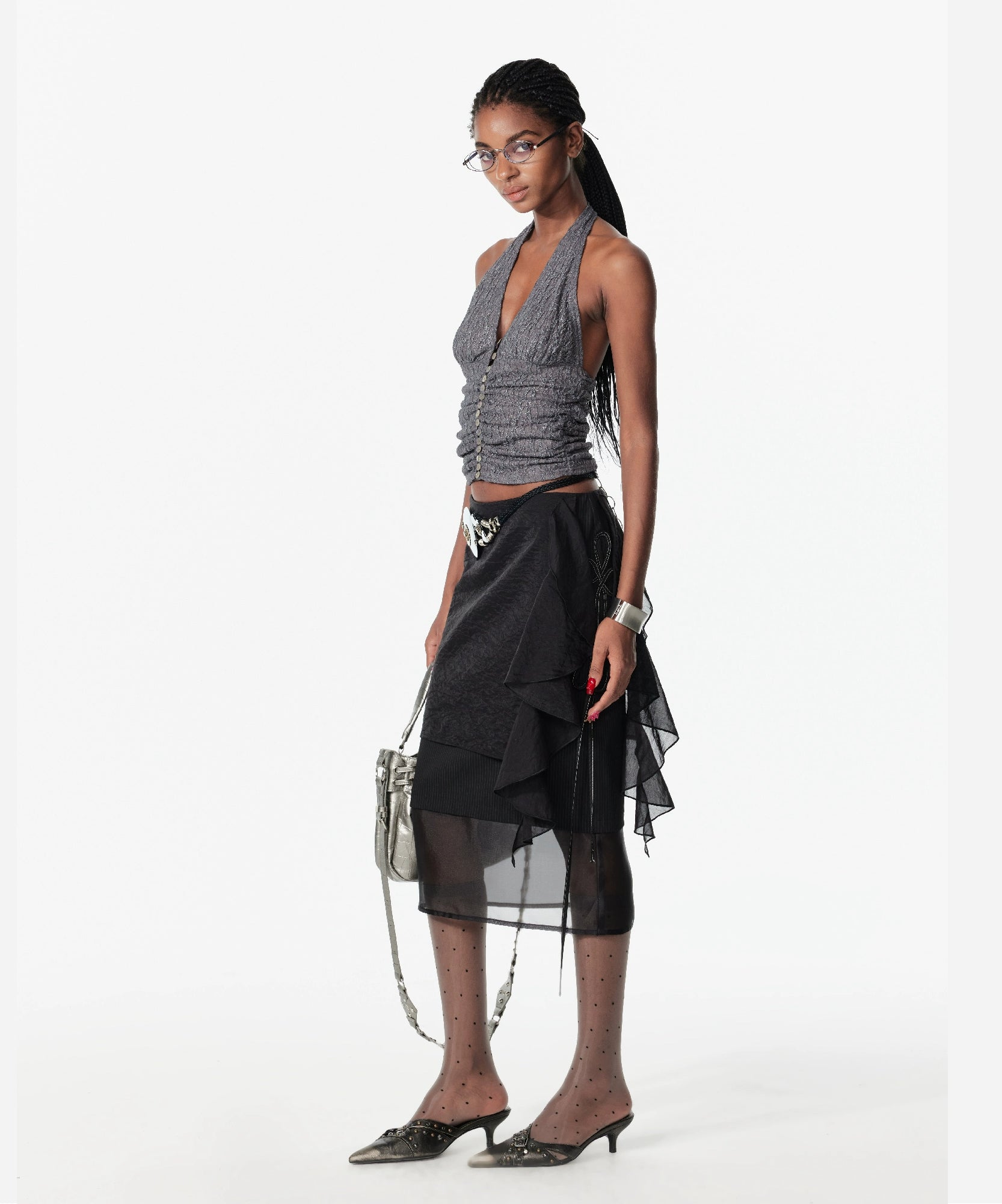 2th Desire叠穿多层撞色薄雾少女绑带设计感短款网纱西装半身裙女