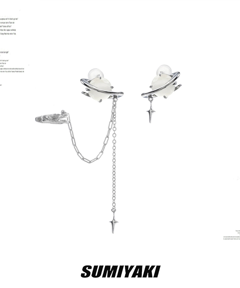 设计感十足！SUMIYAKI  原创星眼系列不对称耳环耳夹猫眼原创耳钉