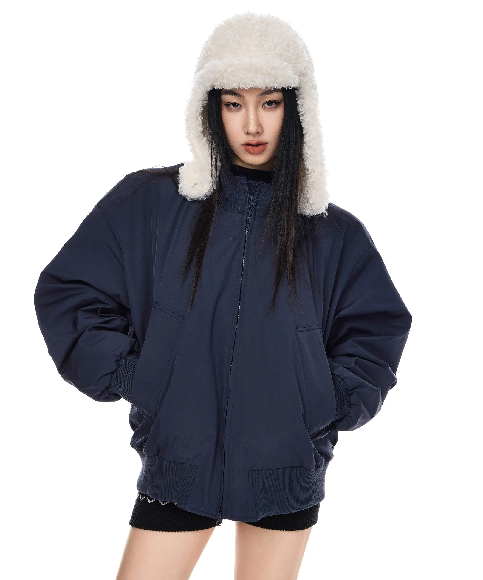 ICH MODE 美式90白鸭绒复古纯色立领羽绒服女冬季宽松外套保暖