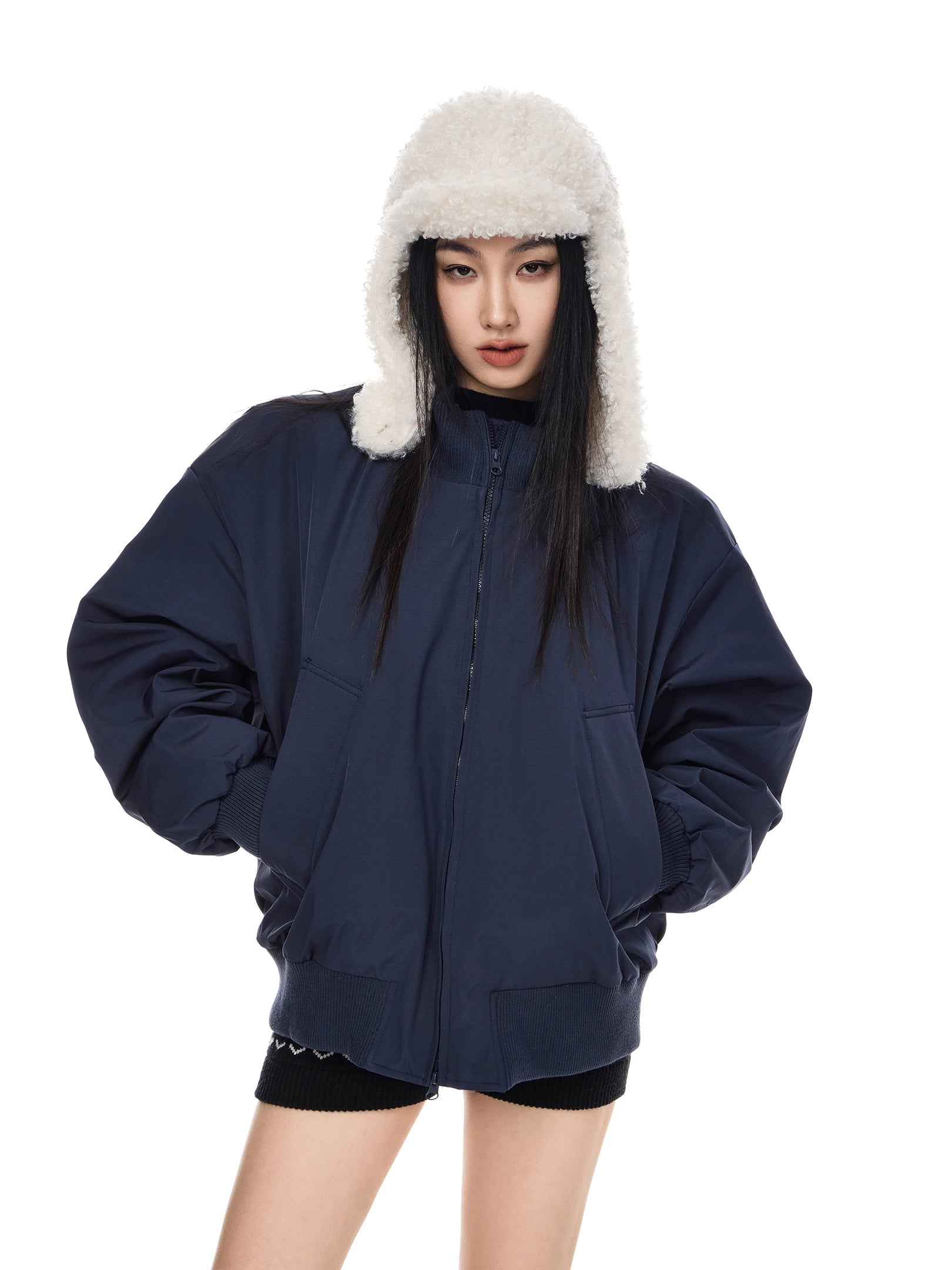 ICH MODE 美式90白鸭绒复古纯色立领羽绒服女冬季宽松外套保暖