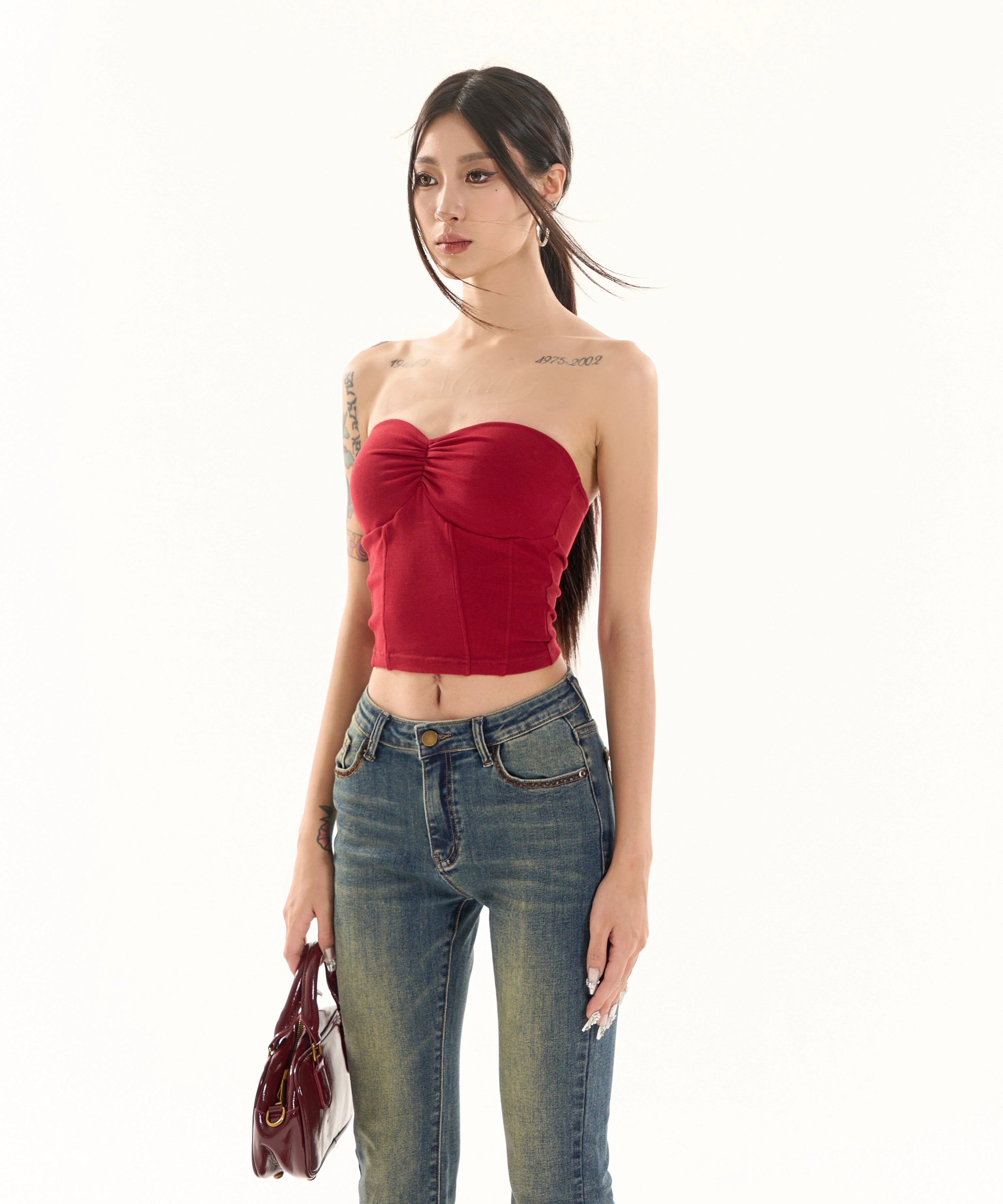 野生zero白黑红灰色无肩带针织抹胸带胸垫女外穿内搭修身辣妹上衣