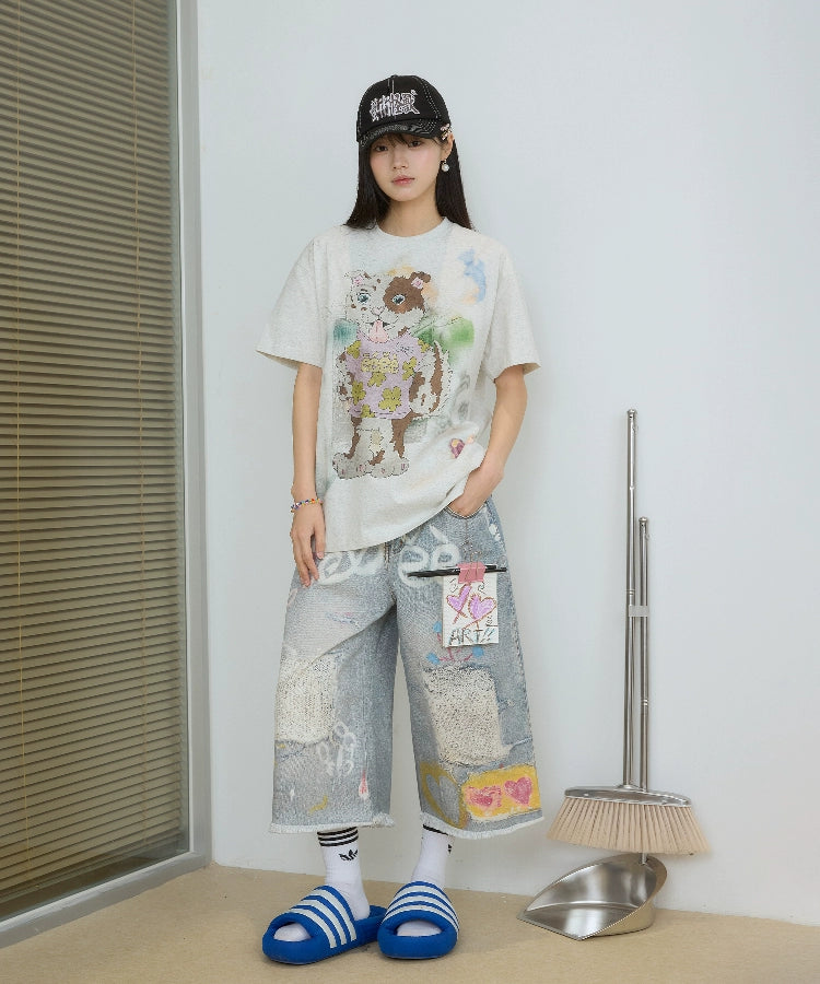 “陨石小狗”| eeee红陨石边牧涂鸦短袖宽松小众设计感手绘T恤夏