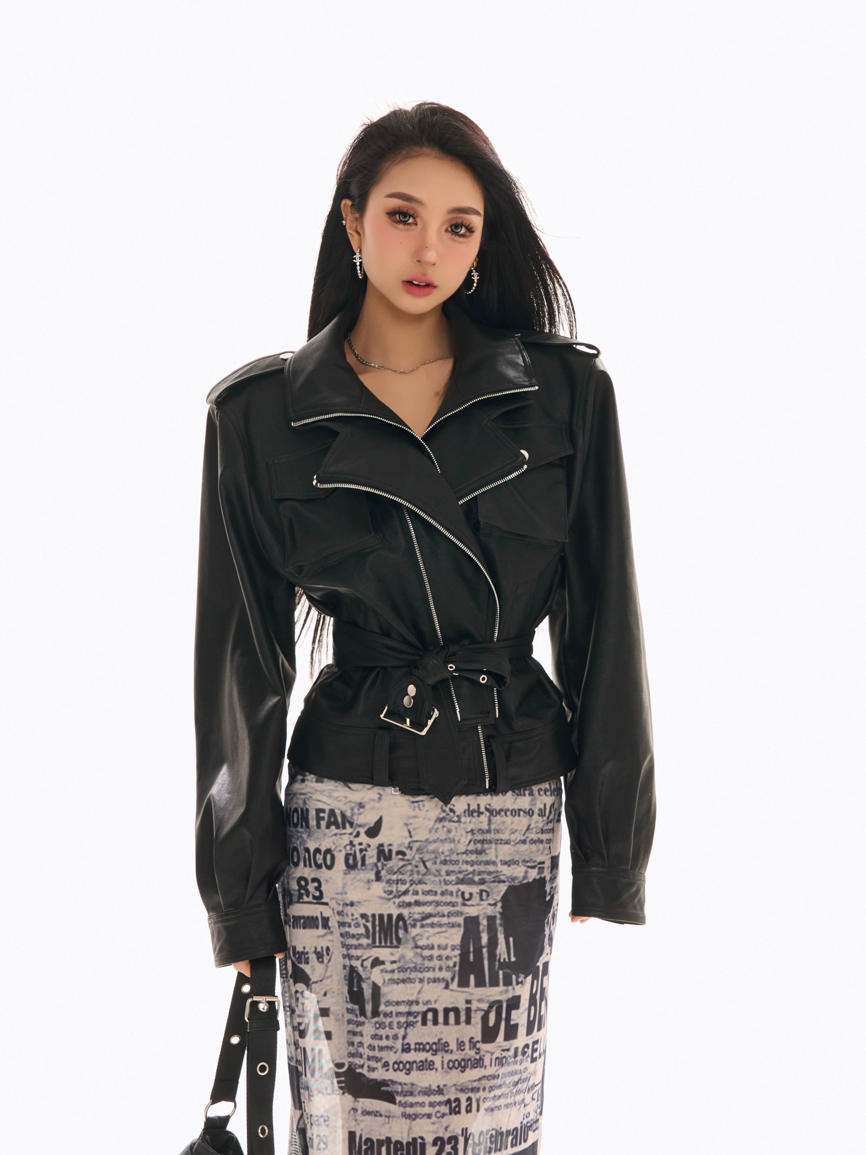 野生zerocircle黑色短款皮衣女春高级设计感小众复古机车夹克外套