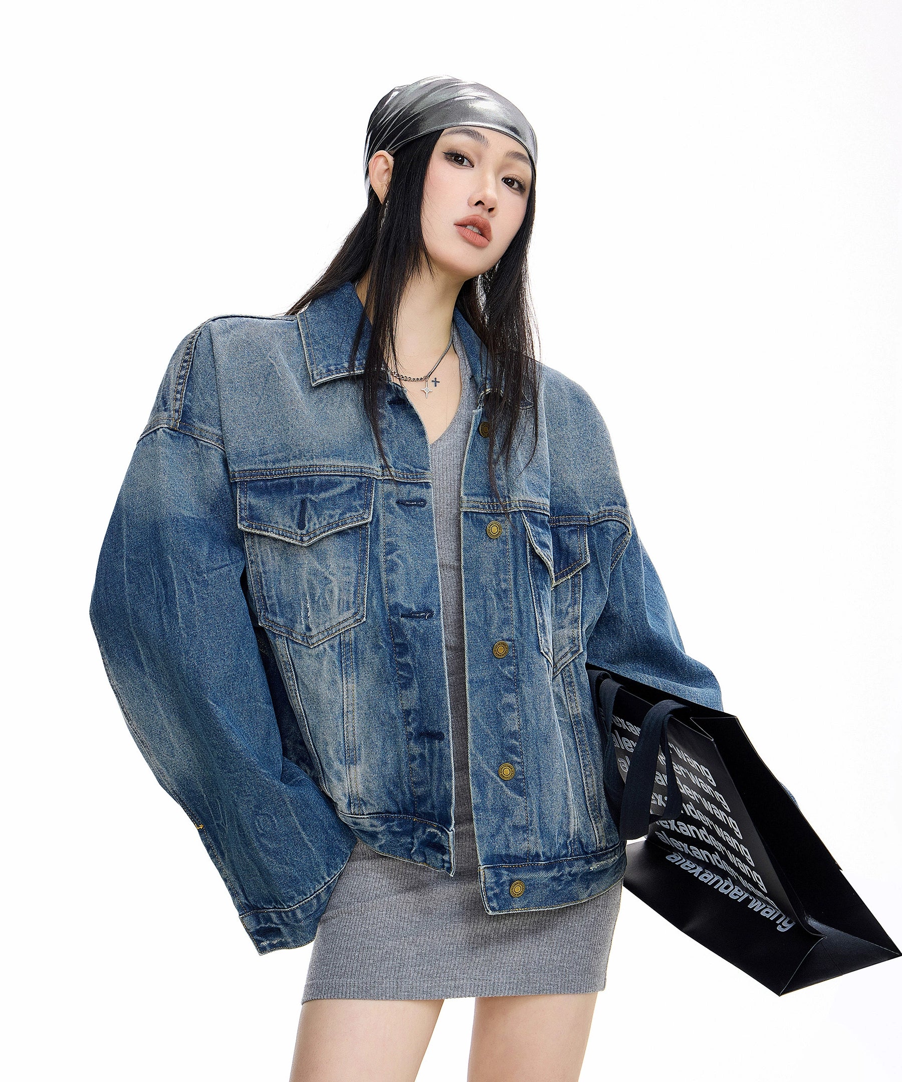 ICH MODE 美式复古水洗牛仔外套女2025新款秋季宽松夹克短上衣潮