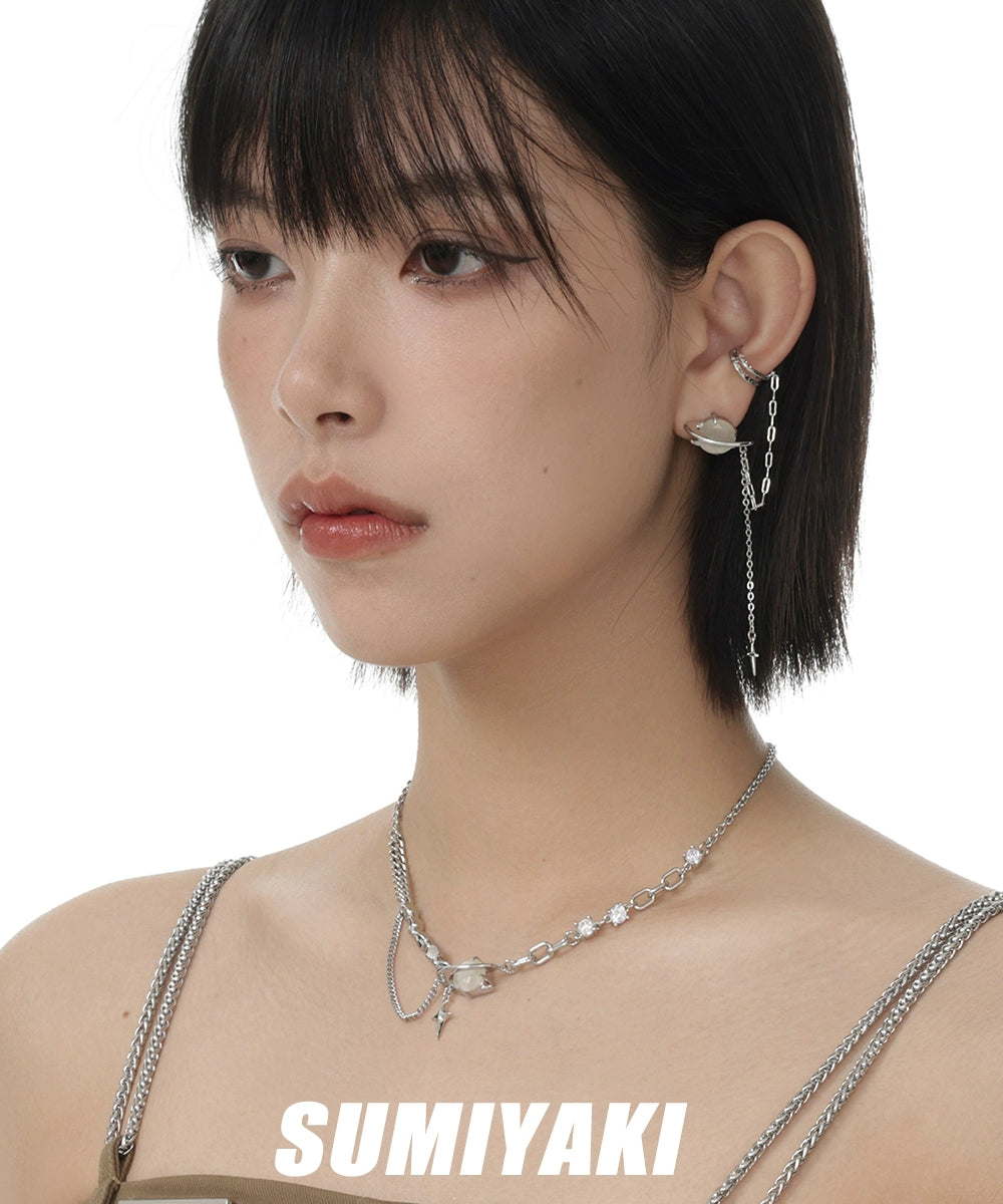 设计感十足！SUMIYAKI  原创星眼系列不对称耳环耳夹猫眼原创耳钉